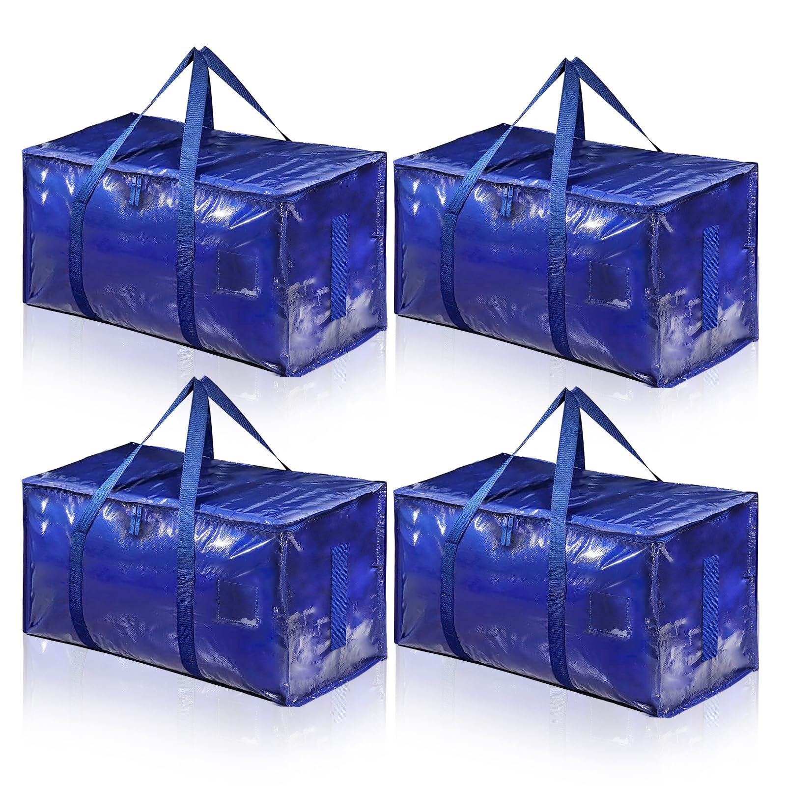 Set da 4 Borse Trasloco 90L Impermeabili con Cerniera e Maniglie Rinforzate, Borse di Stoccaggio Pieghevoli per Vestiti, Trapunte e Viaggi, Alternative a Scatole di Cartone (Blu, 4 Pezzi)