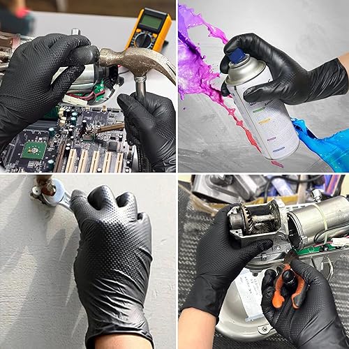 Miniatura 9 de TitanFlex Guantes industriales de nitrilo negros resistentes con textura de diamante elevado, sin látex (6mil8mil)
