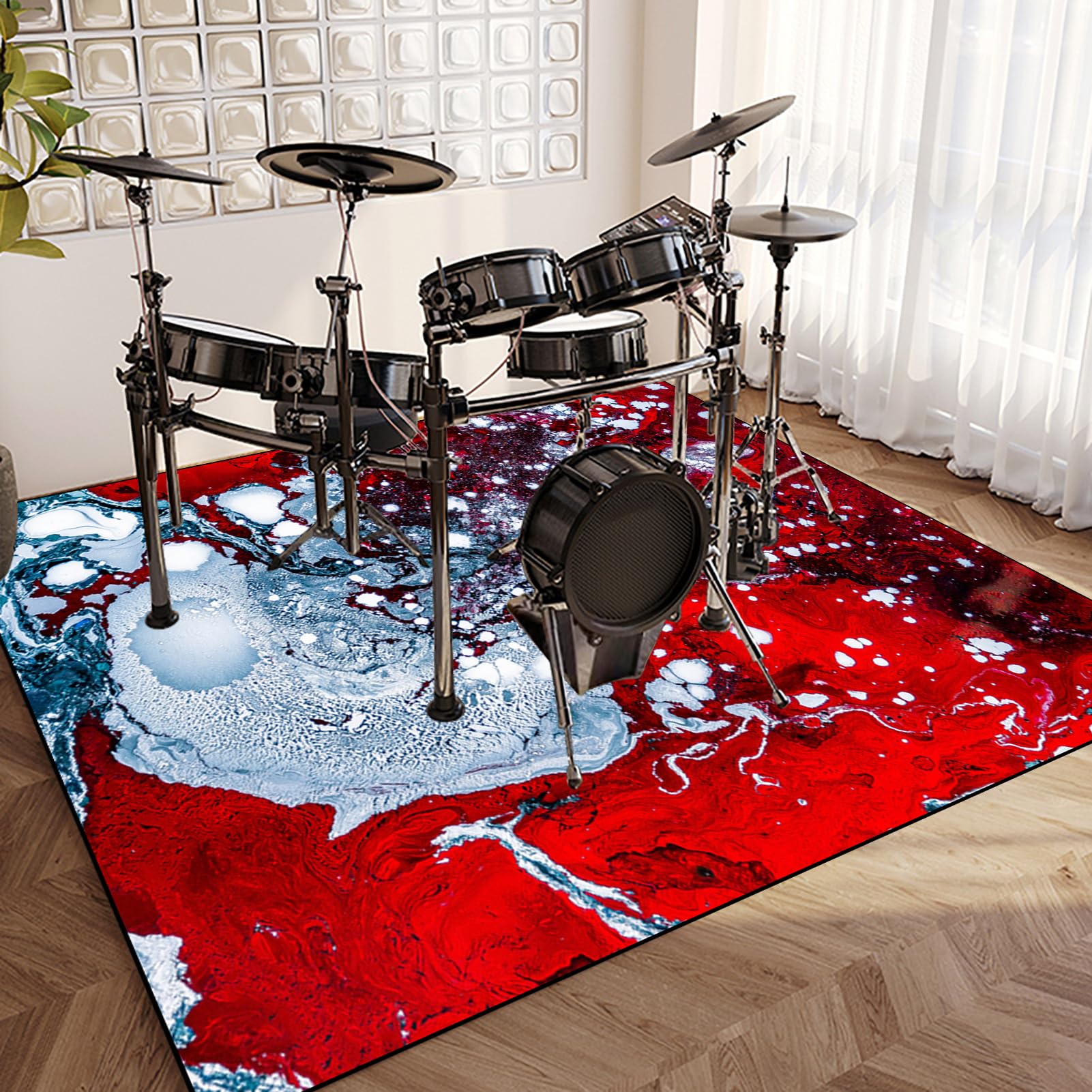 140 x 90 cm Drum Rug Trommel Teppiche Drum Teppich, rutschfeste Drum Matte für Akustik Schlagzeug Drum Kits Bass Drum Elektronisch Snare Klavier Musikinstrumente Teppich, Schallschutz Teppichmatte