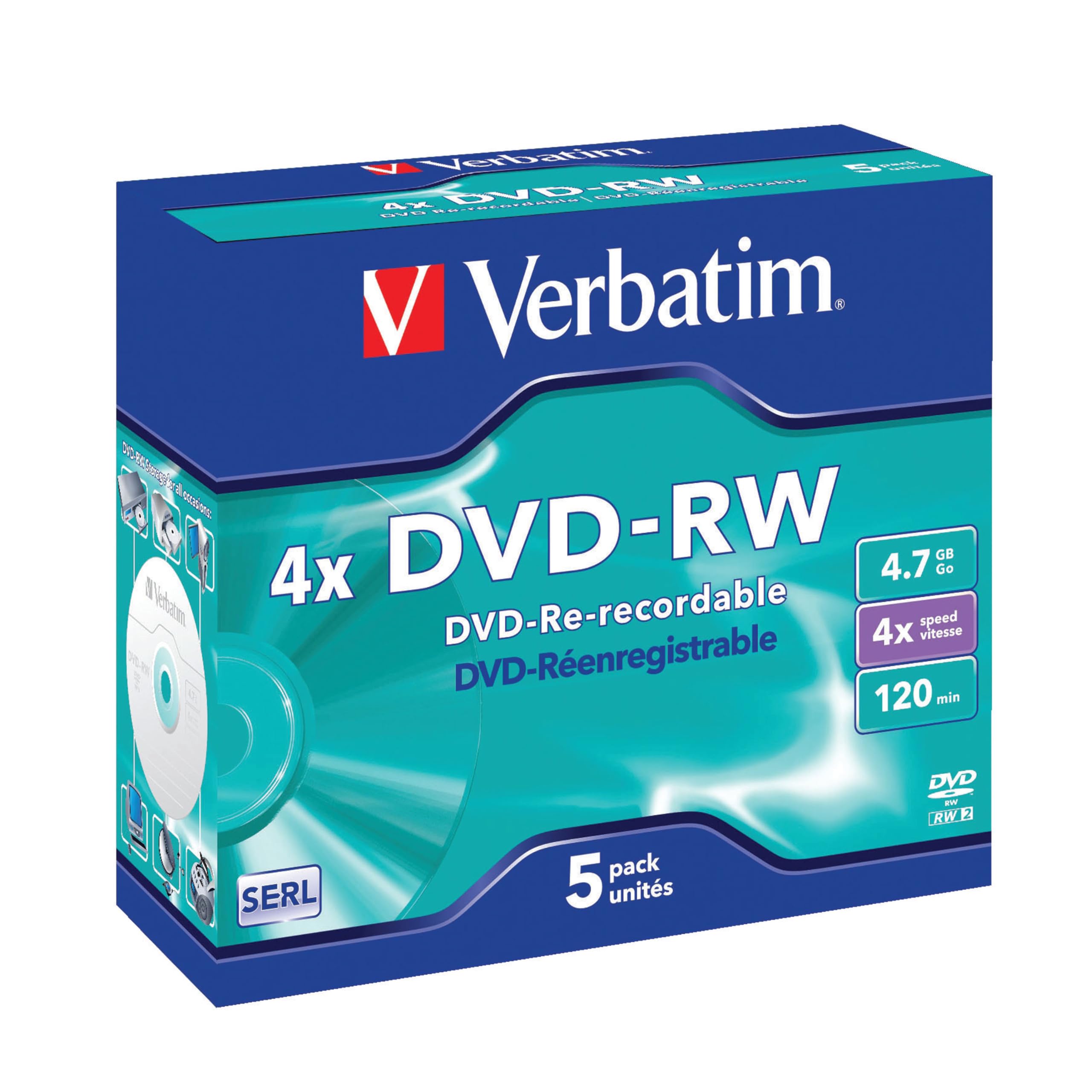 43285 DVD-RW 4.7GB 4x 5 pack, Individually cased