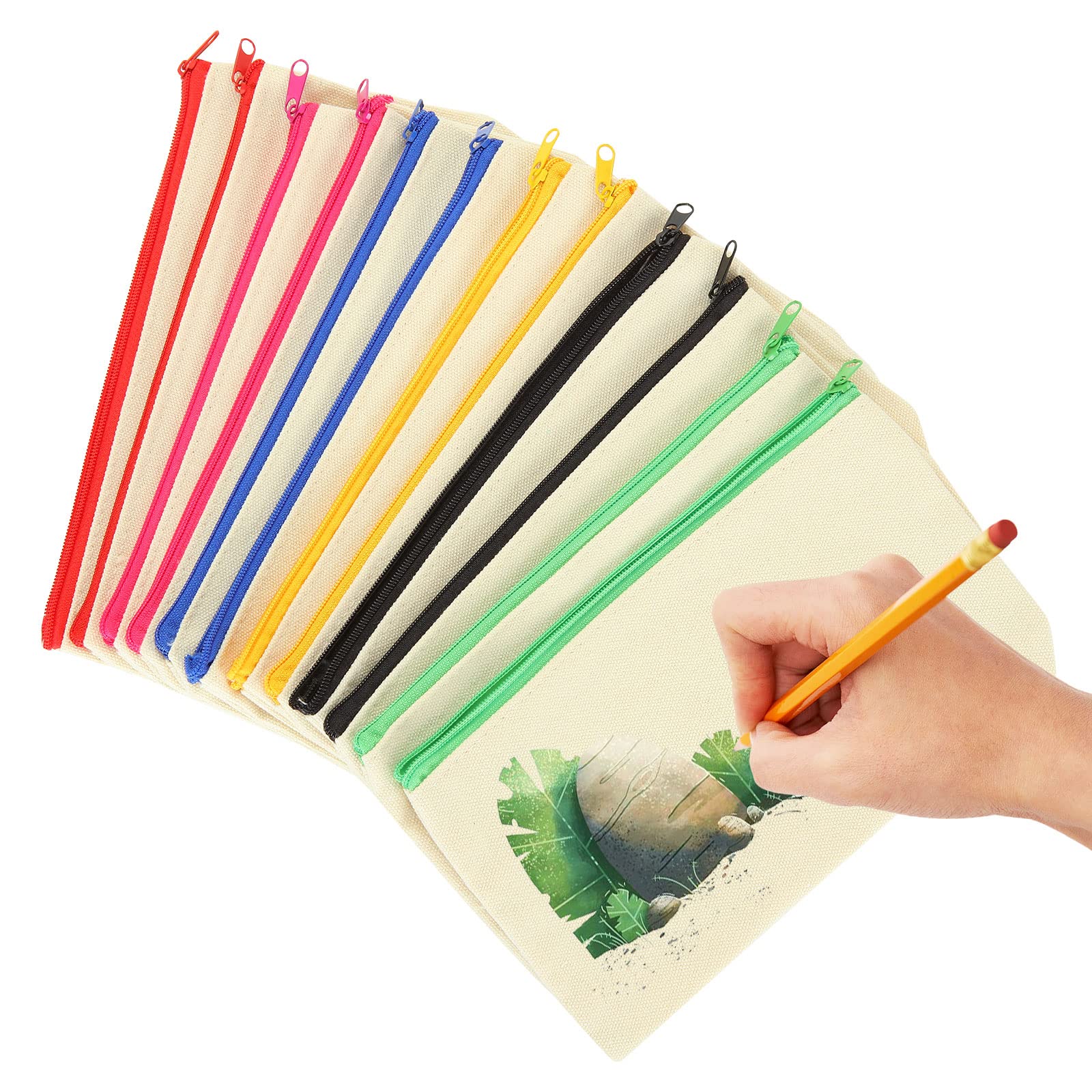 SENENQU Lot de 30 Pochette Tissu Zippée Trousse en Toile Personnalisable Couleur, 12×21CM Trousse en Tissu de Rangement, Pochette Maquillage à Personnaliser, Trousses à Crayons Vierge pour DIY