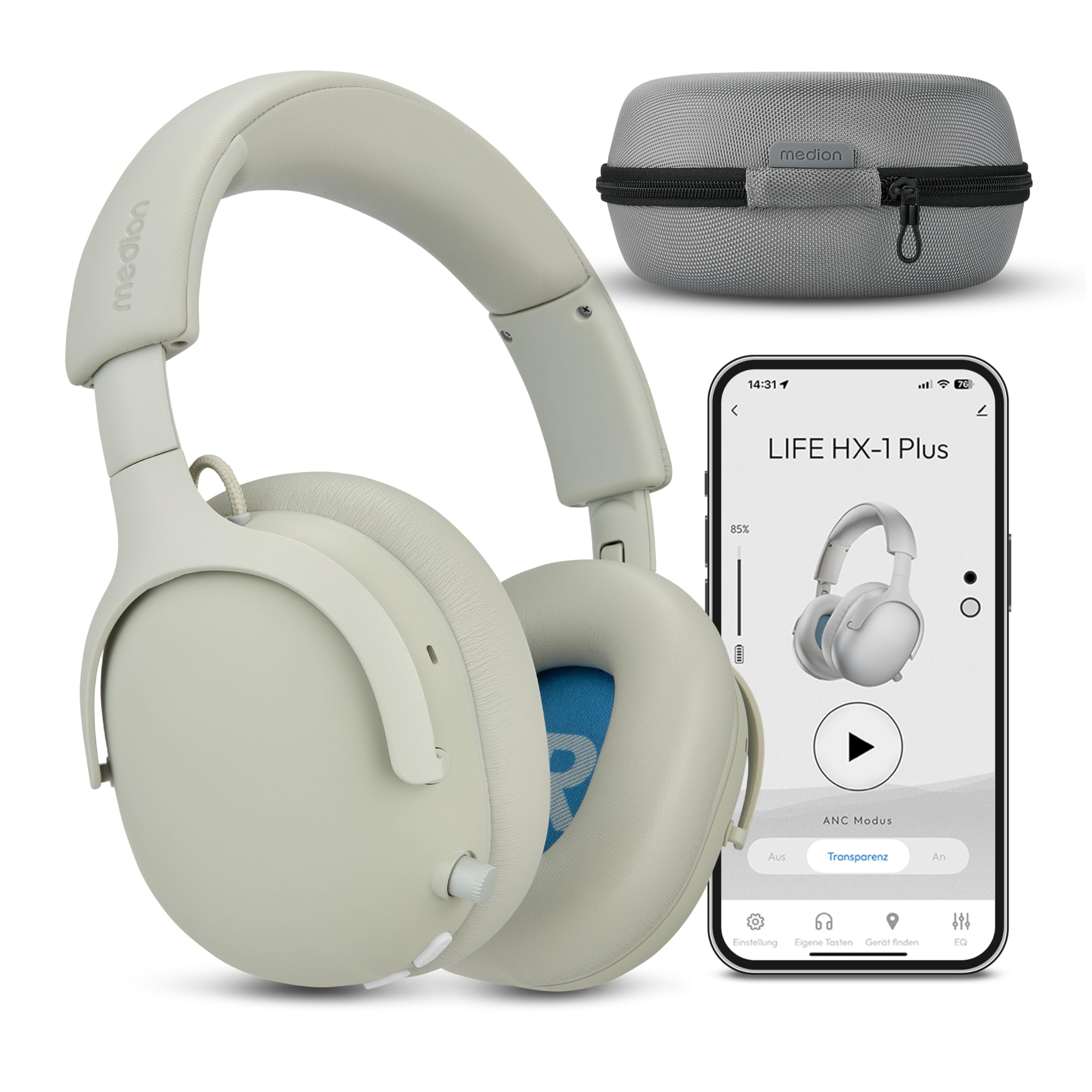 MEDION Casque Over Ear HX-1 Plus (sans Fil, réduction de Bruit Feed Forward, Bluetooth 6.0, 5+1 préréglages EQ, Jusqu’à 100 h d’autonomie, Protection Anti-éclaboussures IPX4), Monochrome