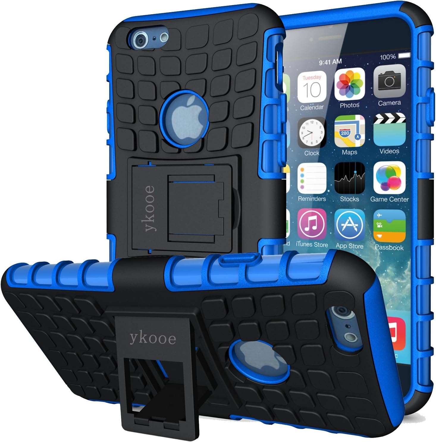 ykooe Case for iPhone 6S Phone Case, iPhone 6 Case [Heavy Duty] Tough Dual Layer Hybrid Silicon Protective Cover Armor with Kickstand for iPhone 6 / 6S (4.7") Blue