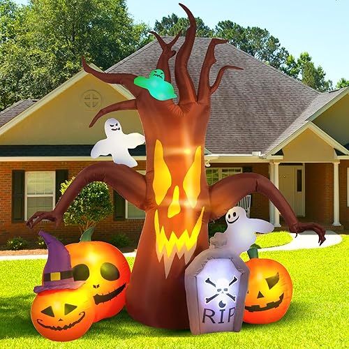 Vista 2 de Max Fun Decoraciones inflables de Halloween de 8 pies, árbol muerto inflable para decoración al aire libre con luces LED integradas, decoración