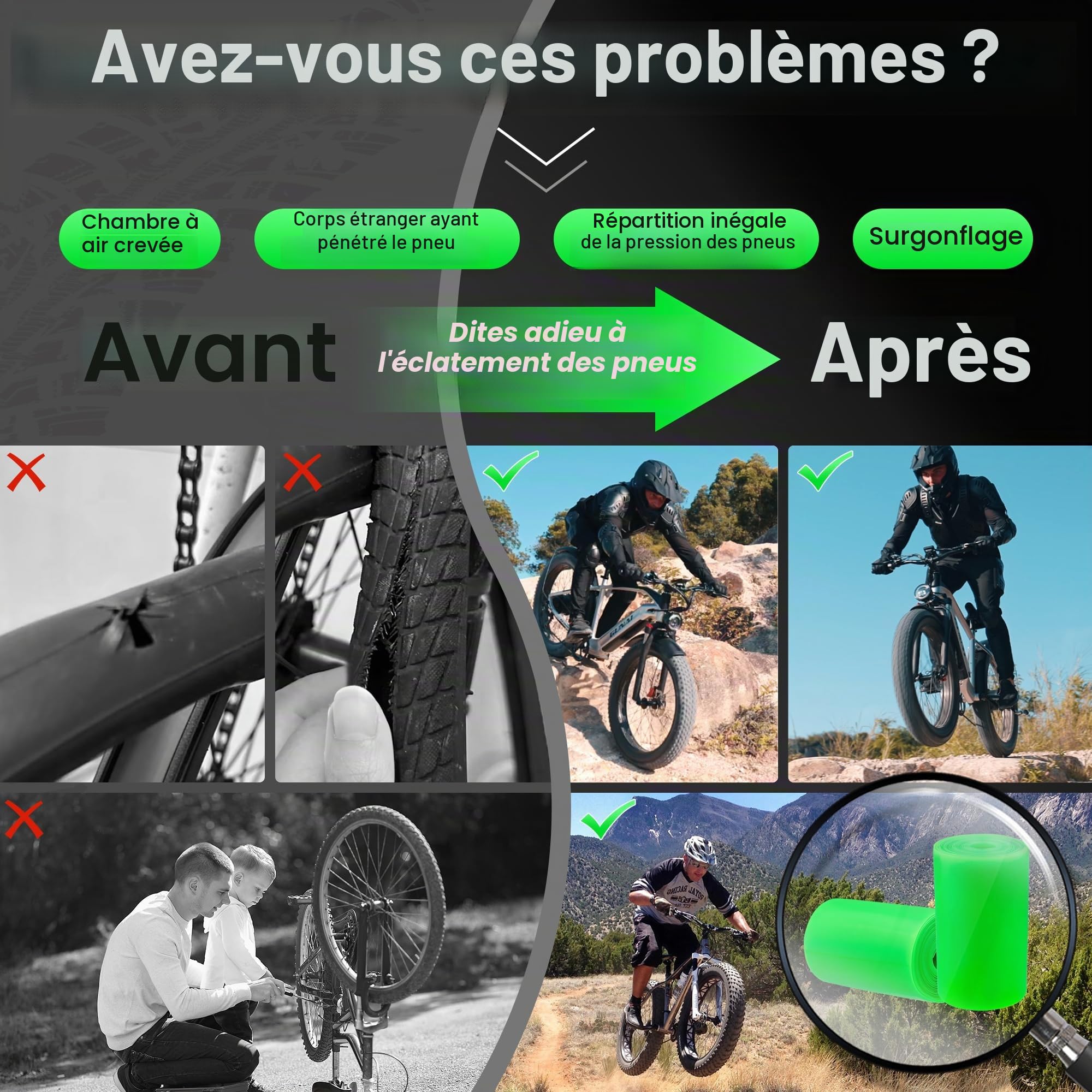 Lot de 2 pneus de vélo Fat Bike Liner - 54/80/95/110 x 2300 x 1 mm - Protection anti-crevaison - Anti-perforation - Pour VTT / vélo électrique / Fat Bike
