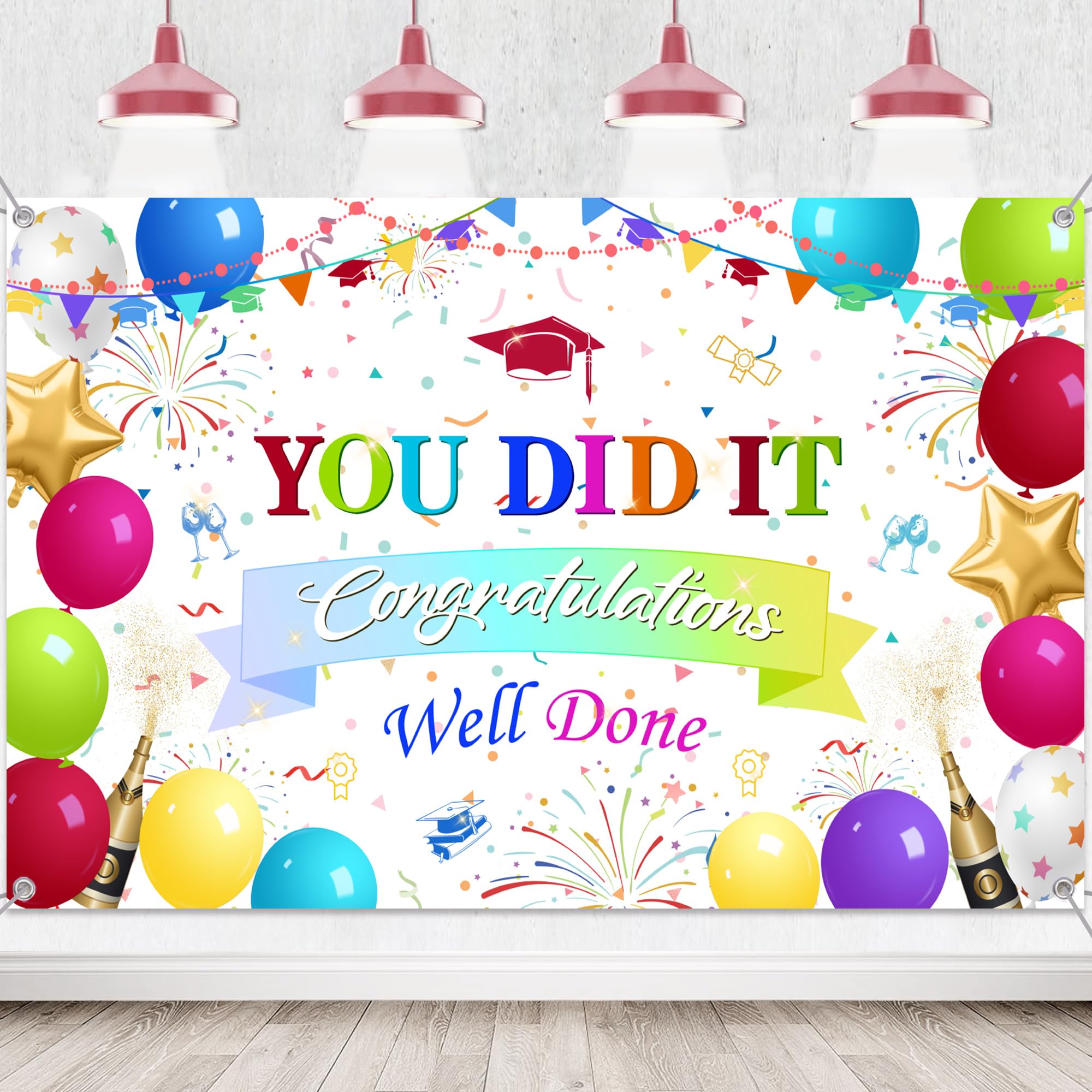 Congratulations Banner Backdrop Graduation Decorations - You Did It Colorful Banner, Well Done Party Background for Indoor Outdoor Decoration 180 x 110 cm