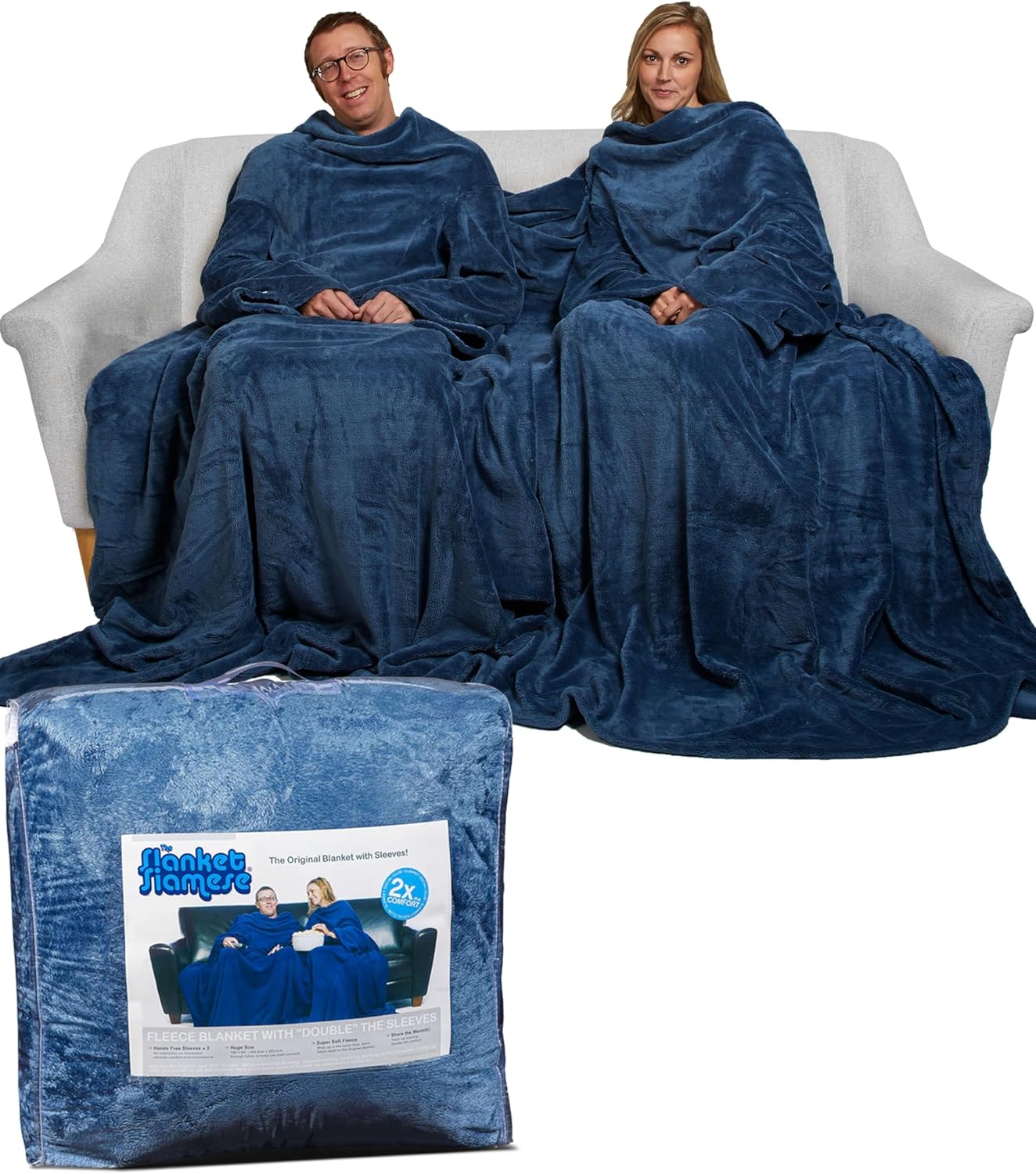 Slanket The Siamese The Original Blanket with Sleeves for Two – Oversized Fleece Wearable Blanket for Couples, Cozy TV Throw