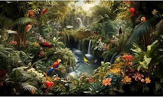 Aquarium Background Jungle Beach Lagoon View Terrarium Backgrounds Rainforest Tropical Waterfall Palm Trees Fish Tank Background Tropical Flowers Birds Reptile Tank Enclosure Backgrounds 72x24in