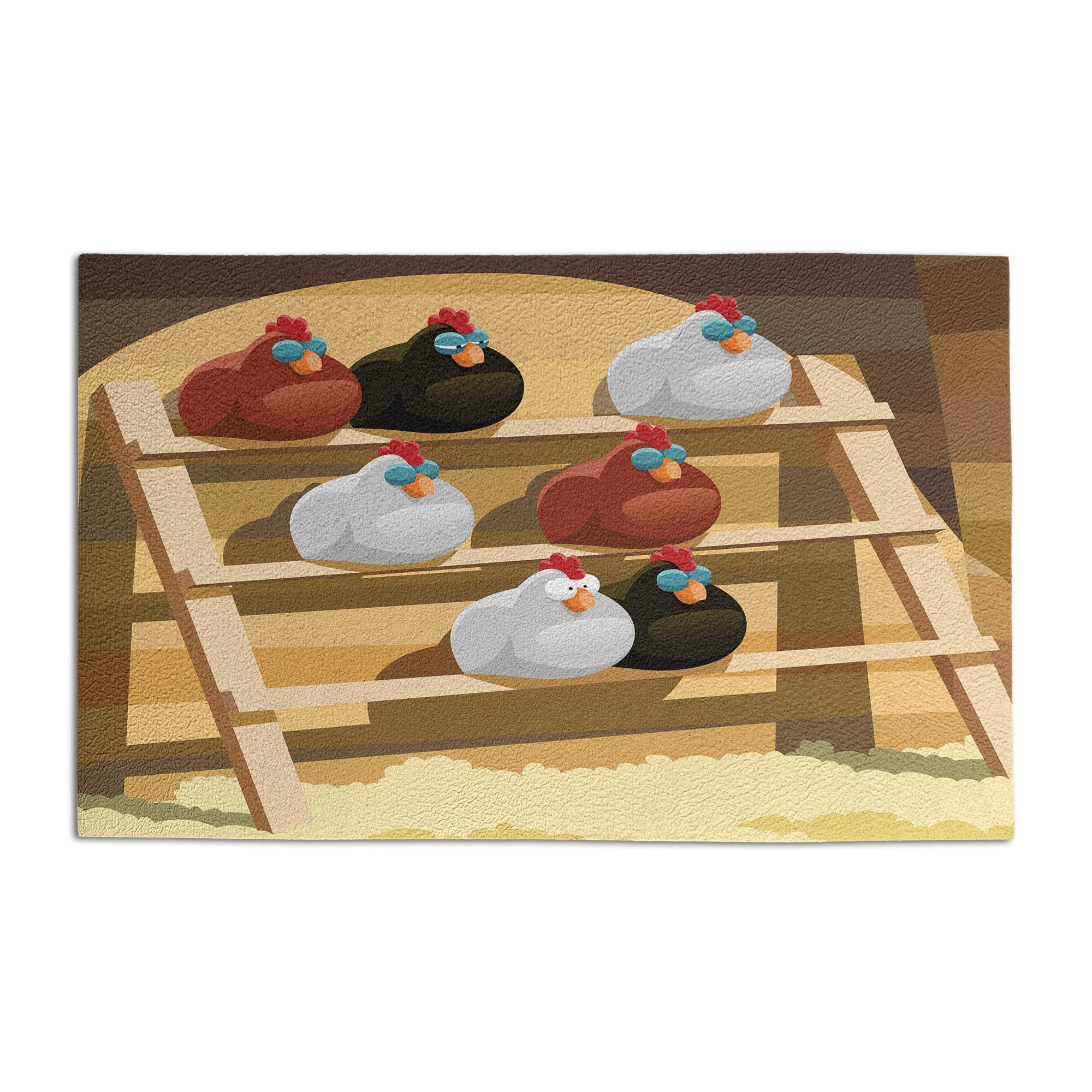 Lunarable Chicken Doormat, Group of Hen Sleeping on Perch in Farm Colorful Doodle Stylenimal Design, Decorative Polyester Floor Mat with Non-Skid Backing, 30