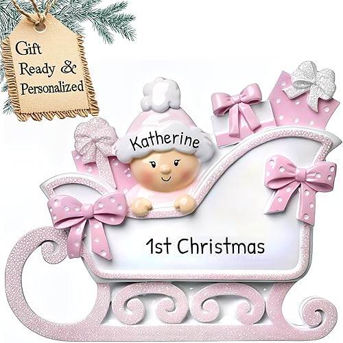 Miniatura 5 de Adorno personalizado para árbol de Navidad para bebé niño en trineo 2023  Primer adorno de Navidad para bebé, decoración de Navidad para bebé de