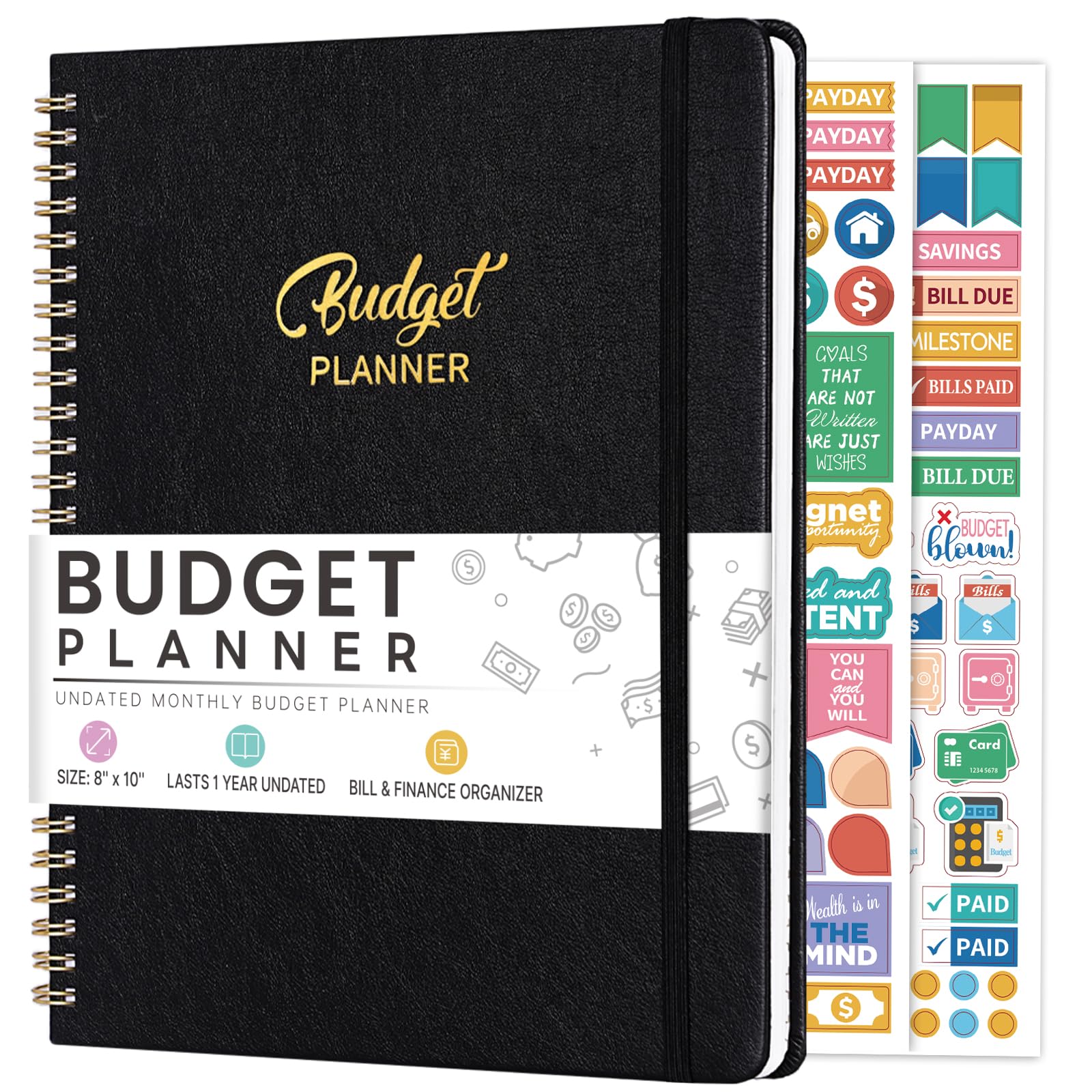 Budget Planner - Monthly Bill Organizer, 8 x 10 inches Large Budget Planner, Premium Hardcover Budget Book with Pockets, Savings, Debt & Expense Tracking – Budget Tracker with Stickers