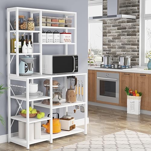 Miniatura 2 de Tribesigns Estante de cocina para panaderos, estante grande de almacenamiento de cocina de 10 niveles con 10 ganchos en S y soporte de horno de