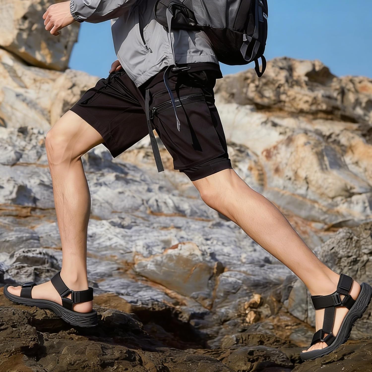 vibdiv Mens Sport Sandals Hiking Open Toe Non Slip Athletic Sandals Casual Comfortable Outdoor Wading Beach Shoes