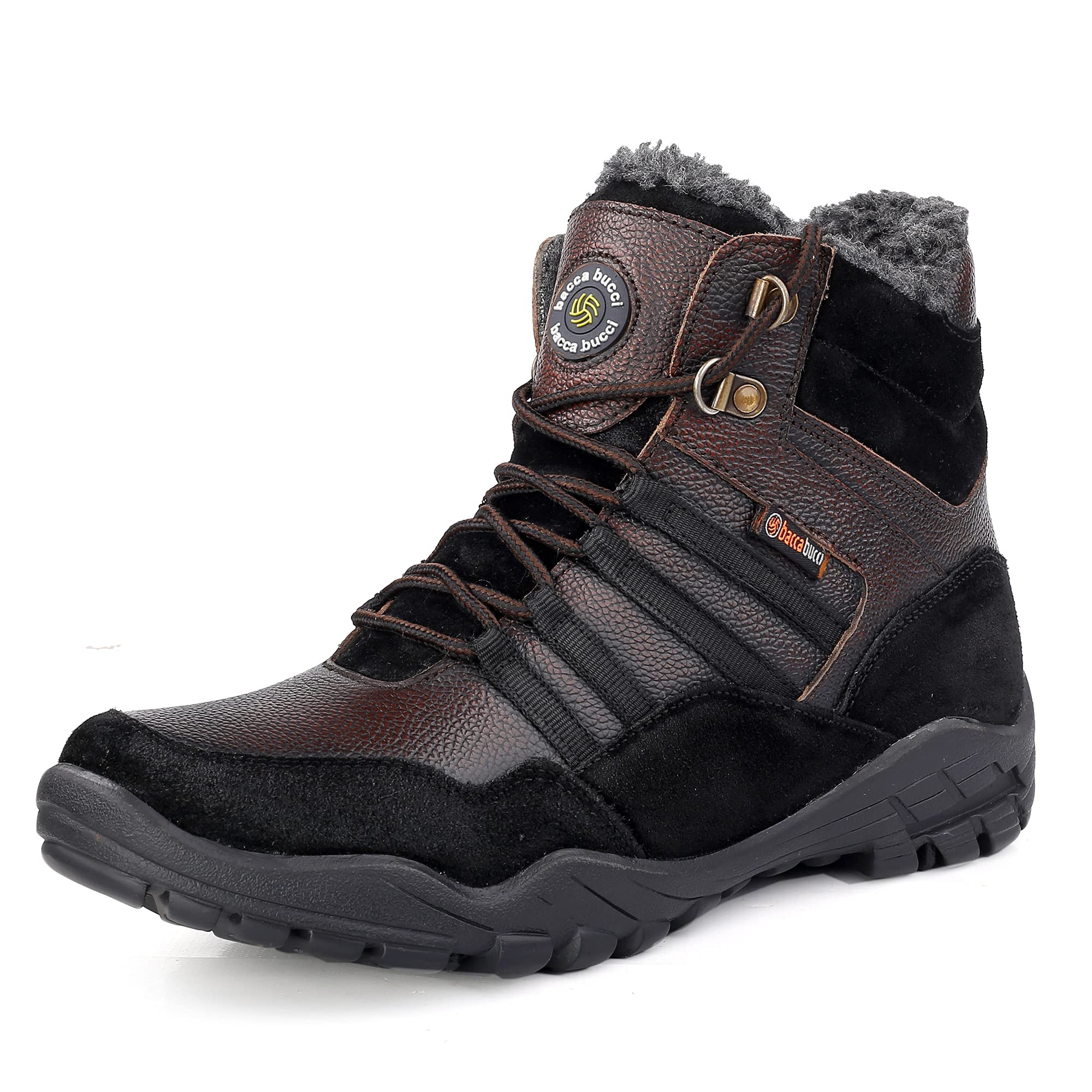Bacca Bucci® Mens Mountain Splash Proof Full Grain Leather Biker Boots for Trekking Trails Backpacking and Hiking with Fur, Size UK10 Brown (B09H6159YM) Amazon Price History, Amazon Price Tracker