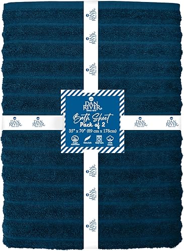 Miniatura 2 de DAN RIVER Juego de 2 toallas de baño ultra suaves de 550 GSM con diseño de interruptor de velocidad, toallas de baño grandes 100% algodón para baño,