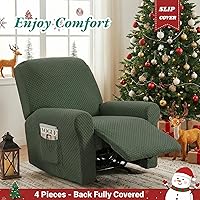 Vista 2 de YEMYHOM Funda elástica de 4 piezas para silla reclinable de jacquard con bolsillo lateral, antideslizante, ajustable, protector de muebles con parte