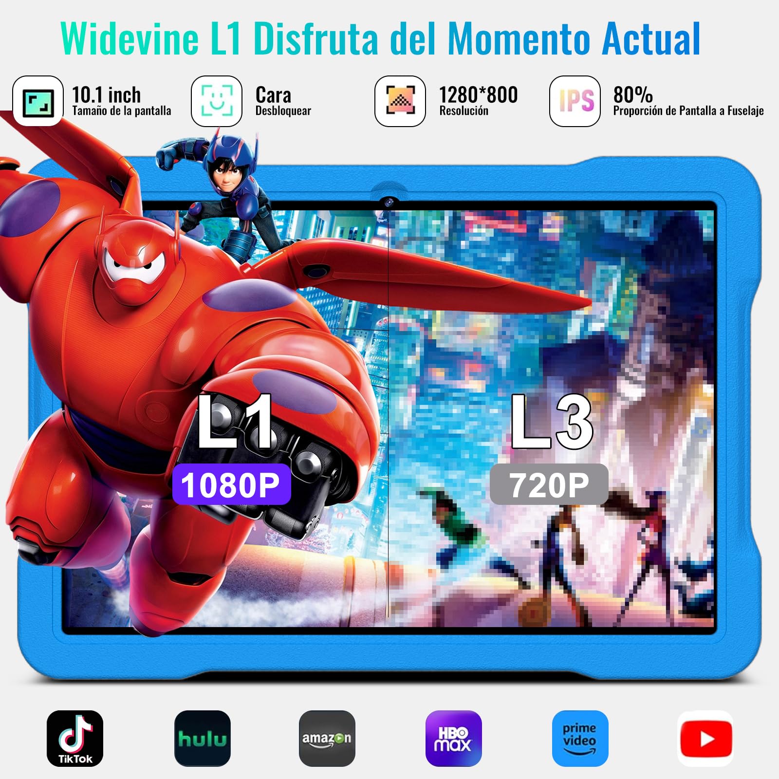 2026 último Android 15 Tablet para Niños 10 Pulgadas con 30GB RAM+TF 2TB, Gemini AI, Octa-Core 2.0Ghz/GMS,Widevine L1/5G WiFi/Bluetooth 5.0,5MP+8MP/FHD, tablet Niños con Funda EVA+360° Giratorio, Azul — view 6