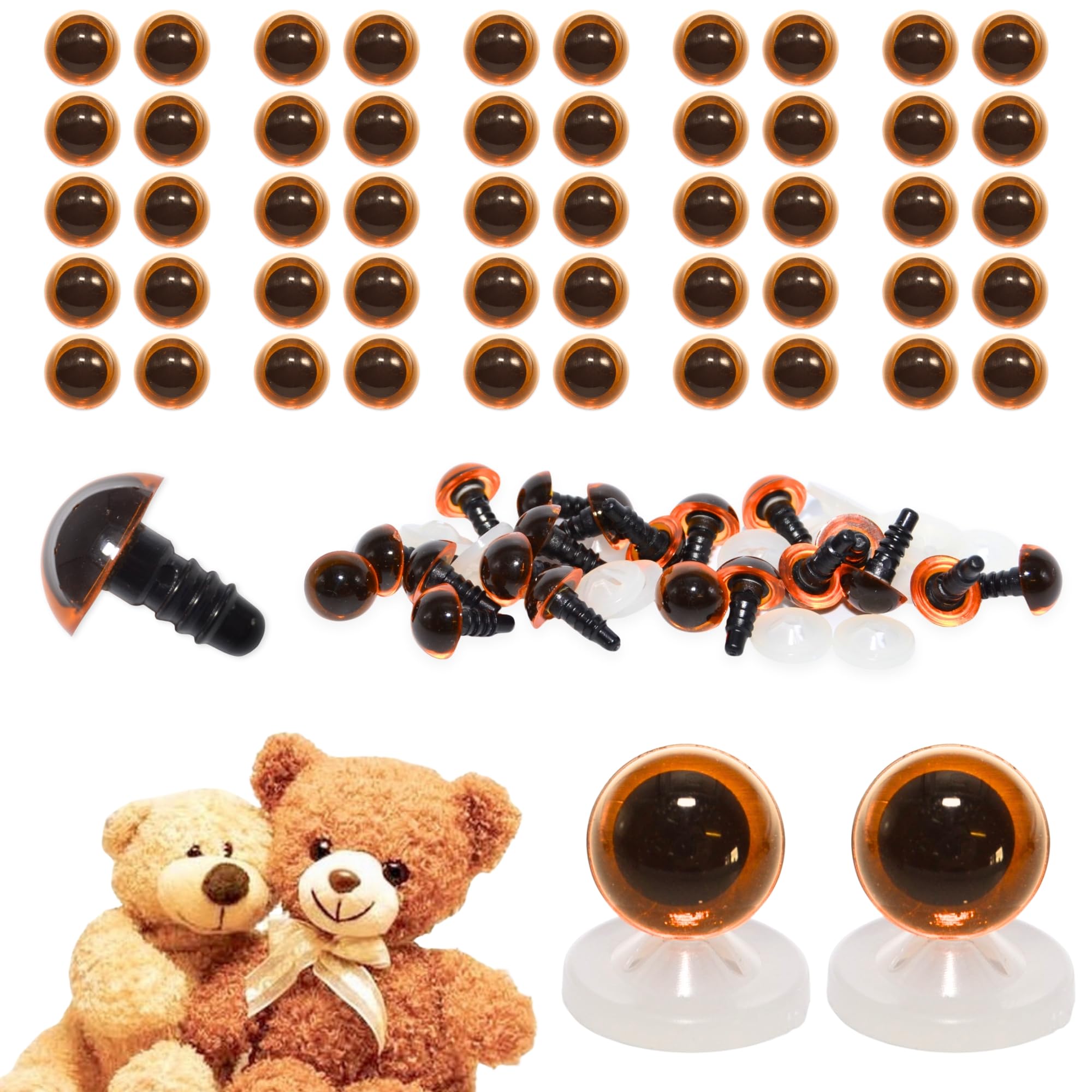 celloexpress 10mm Transparent Light Amber Eyes with Plastic Backs - Safety Eyes for Soft Toy Teddy Bear Animal Making (Pack of 25 Pairs)