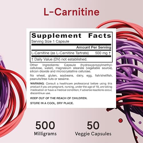 Miniatura 6 de Jarrow Formulas L-carnitina 500 mg - 50 cápsulas vegetales - Cofactor importante para la producción de energía ATP a partir de grasas L-carnitina