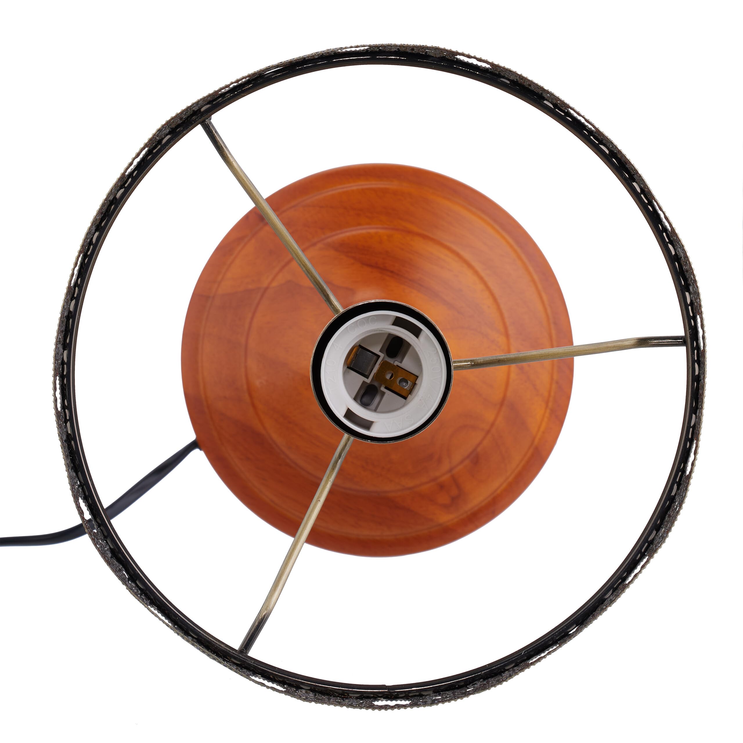 Relaxdays Tischlampe Rund Holzfuß Nostalgie Jugendstil Look, beige/Messing-Optik 10016611, Antik