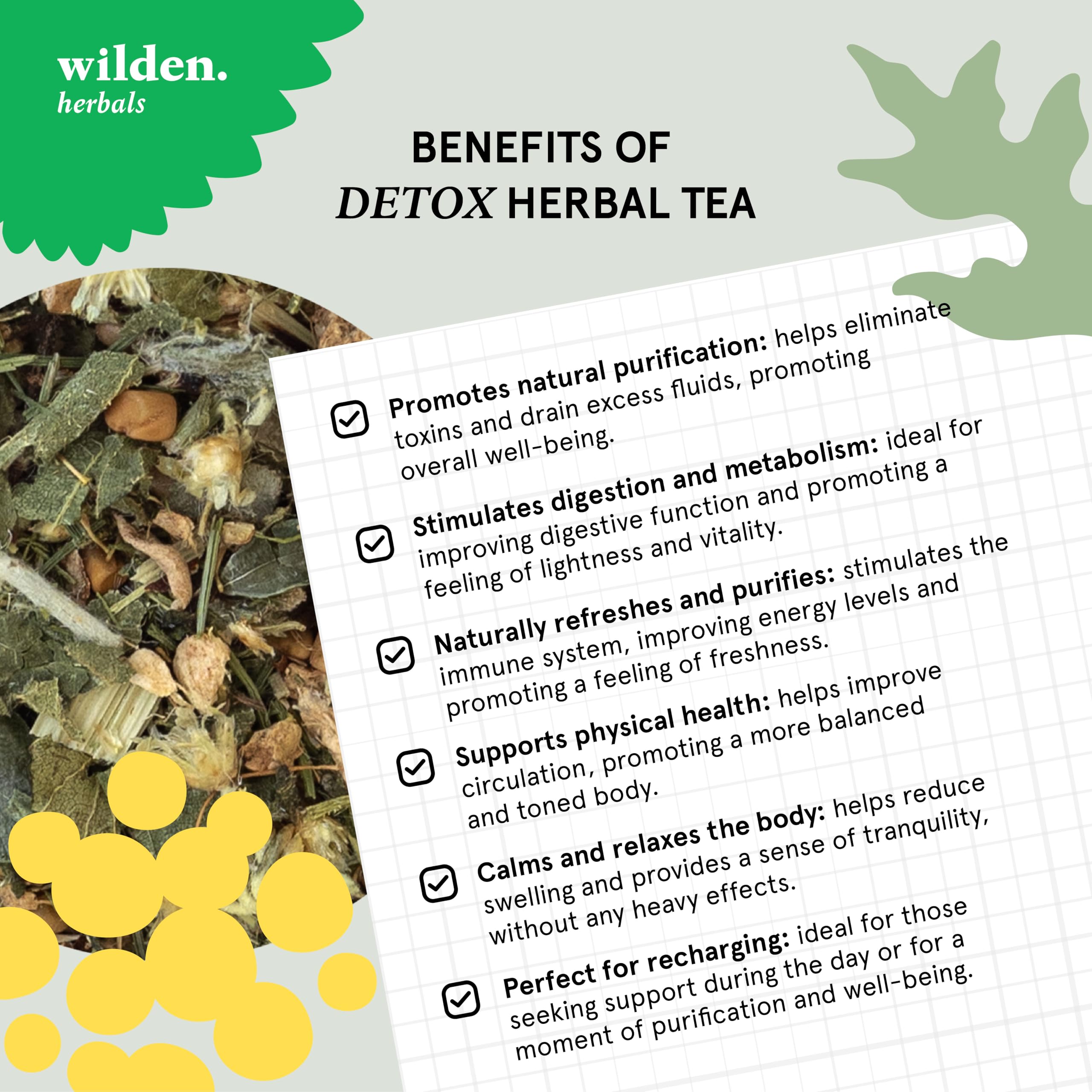 Wilden Herbals Remedium n.7 Detox - Té de Hierbas Depurativo - Mezcla de Hierbas Detoxificantes para Eliminar el Exceso de Toxinas - 10 Bolsitas