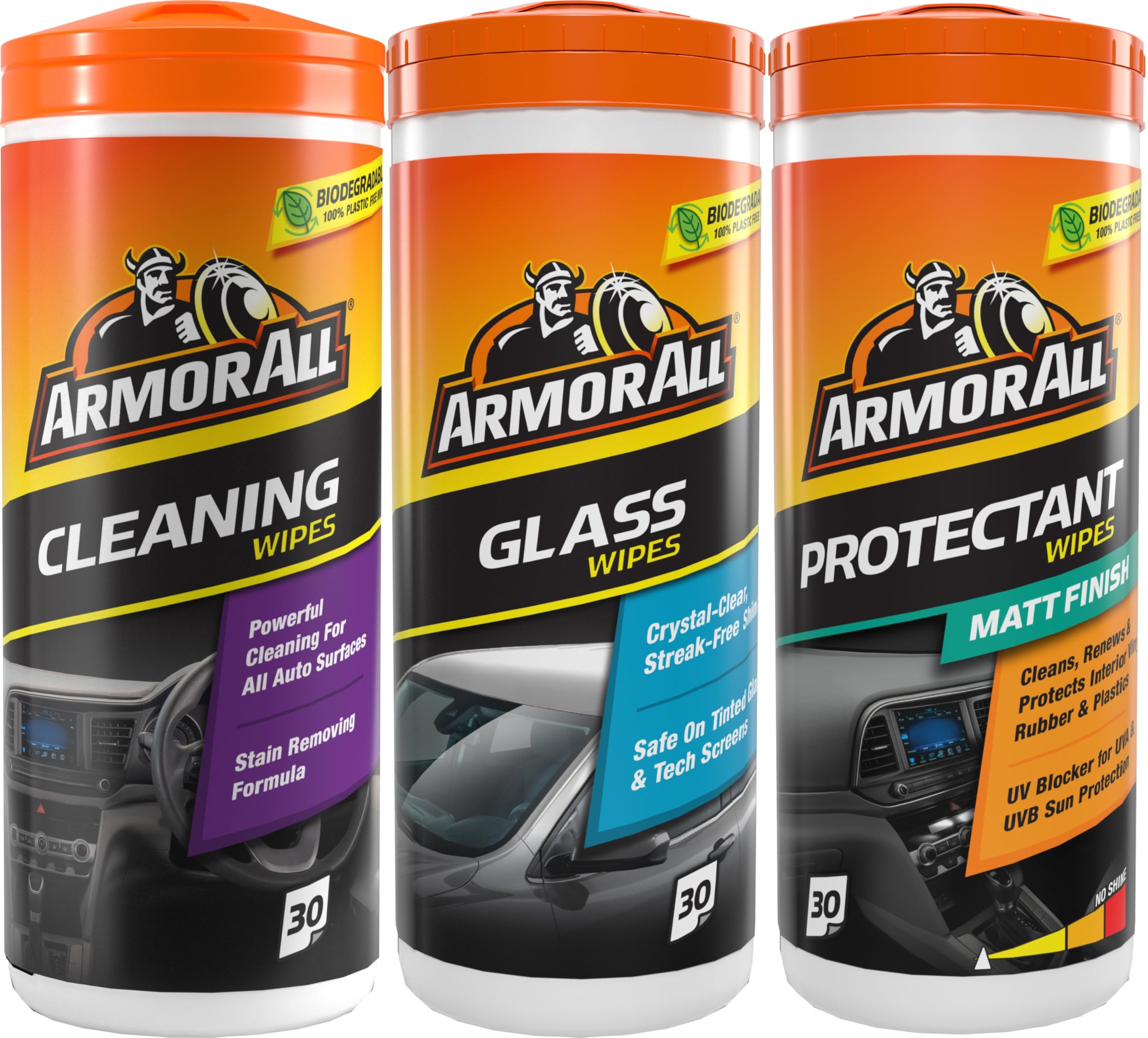 Car Interior Cleaning Wipes, Triple Pack for Dashboard, Glass & All Around Interior, 90 Biodegradable Wipes (Set of 3x30 Plastic Free Wipes), Ideal for Car Detailing, Made in the UK