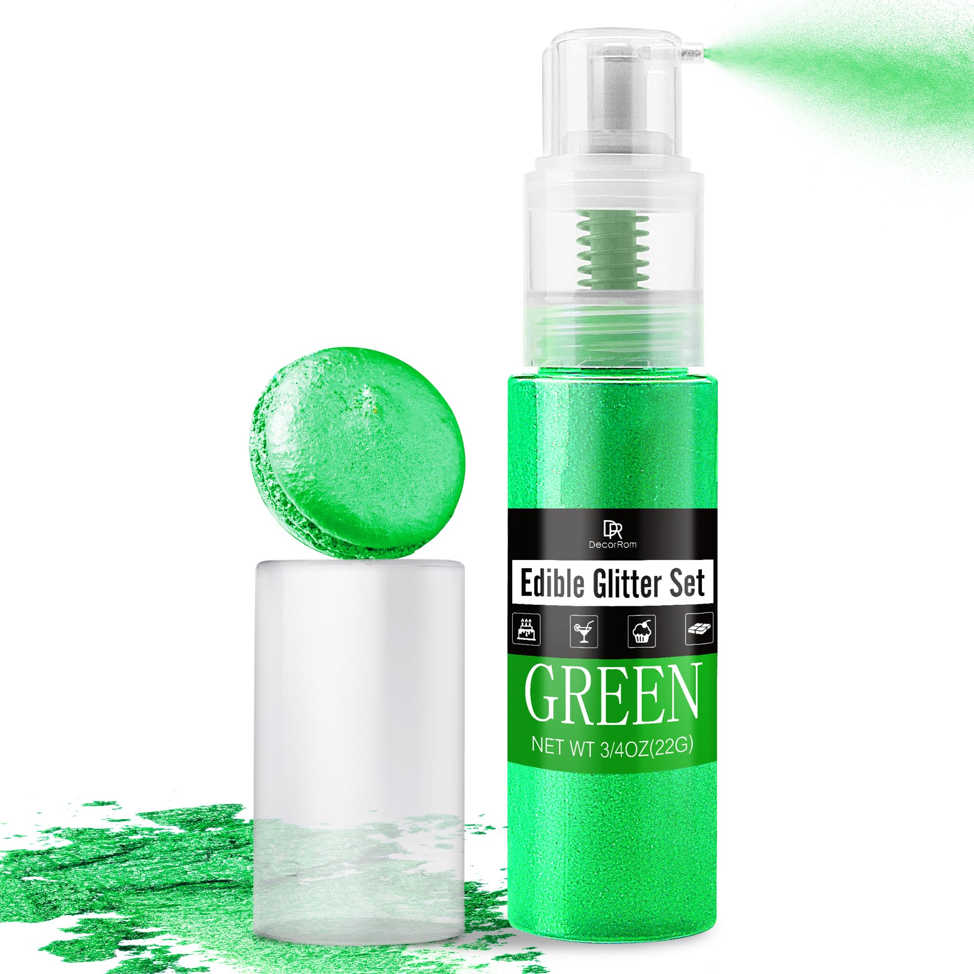 Edible Glitter Spray - 22g Luster Dust Edible Food Grade Glitter Shimmer Dust Powder for Cocktails, Drinks, Cake Decorating - Metallic Food Colouring Powder for Wine, Candy, Cookie, Icing (Green)