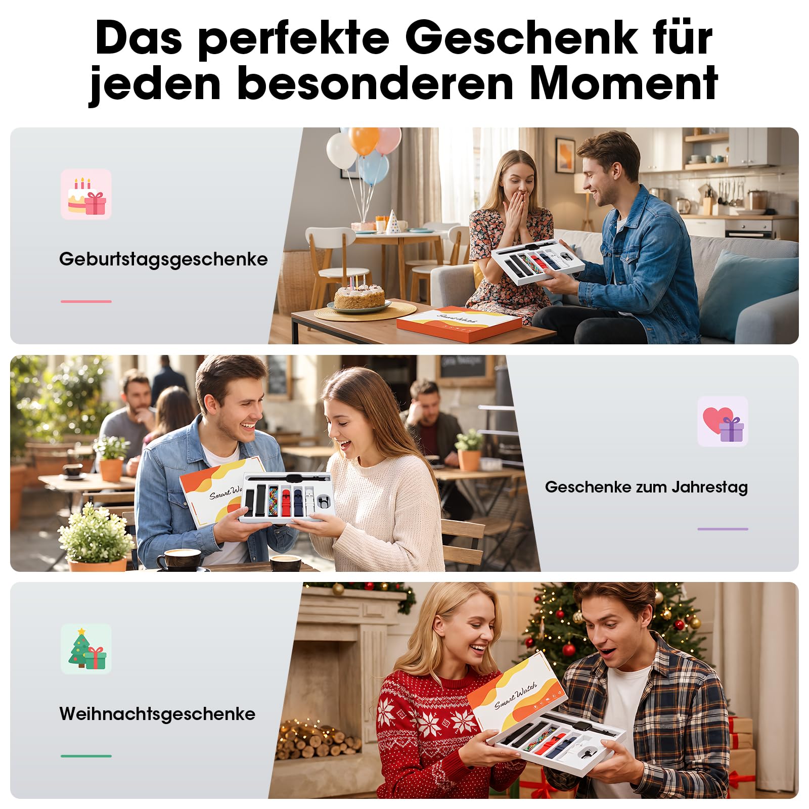 7 Armbänder & Geschenkbox Smartwatch Damen Herren, 1.83" HD Uhr damen mit Bluetooth-Anruf, Fitness Tracker, Pulsmesser, Schlafmonitor, Schrittzähler, IP68 Wasserdicht, 110+ Sportmodi für iOS Android