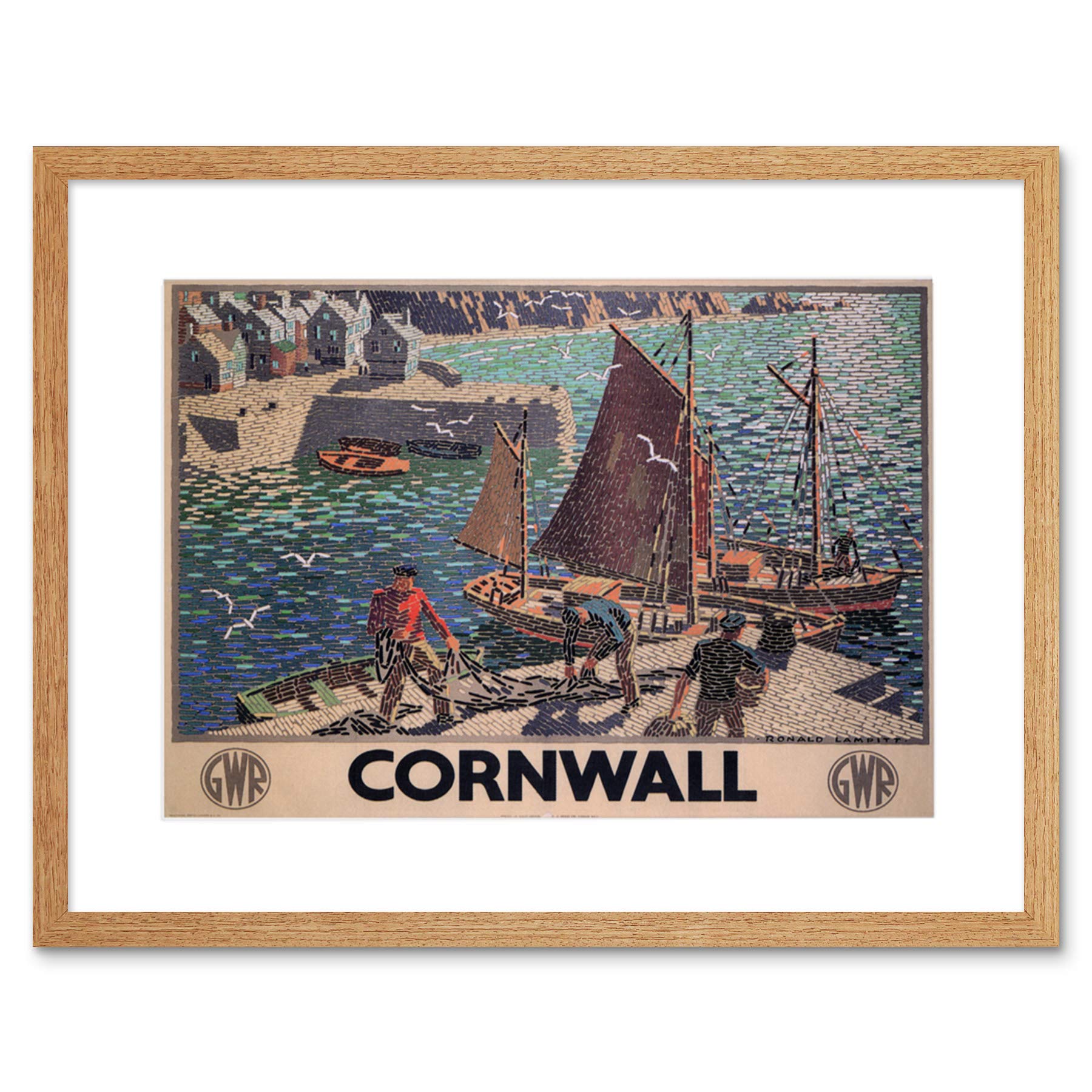 Wee Blue Coo Travel Harbour Boat Fishing Cornwall Rail Gwr UK Advert Framed Wall Art Print