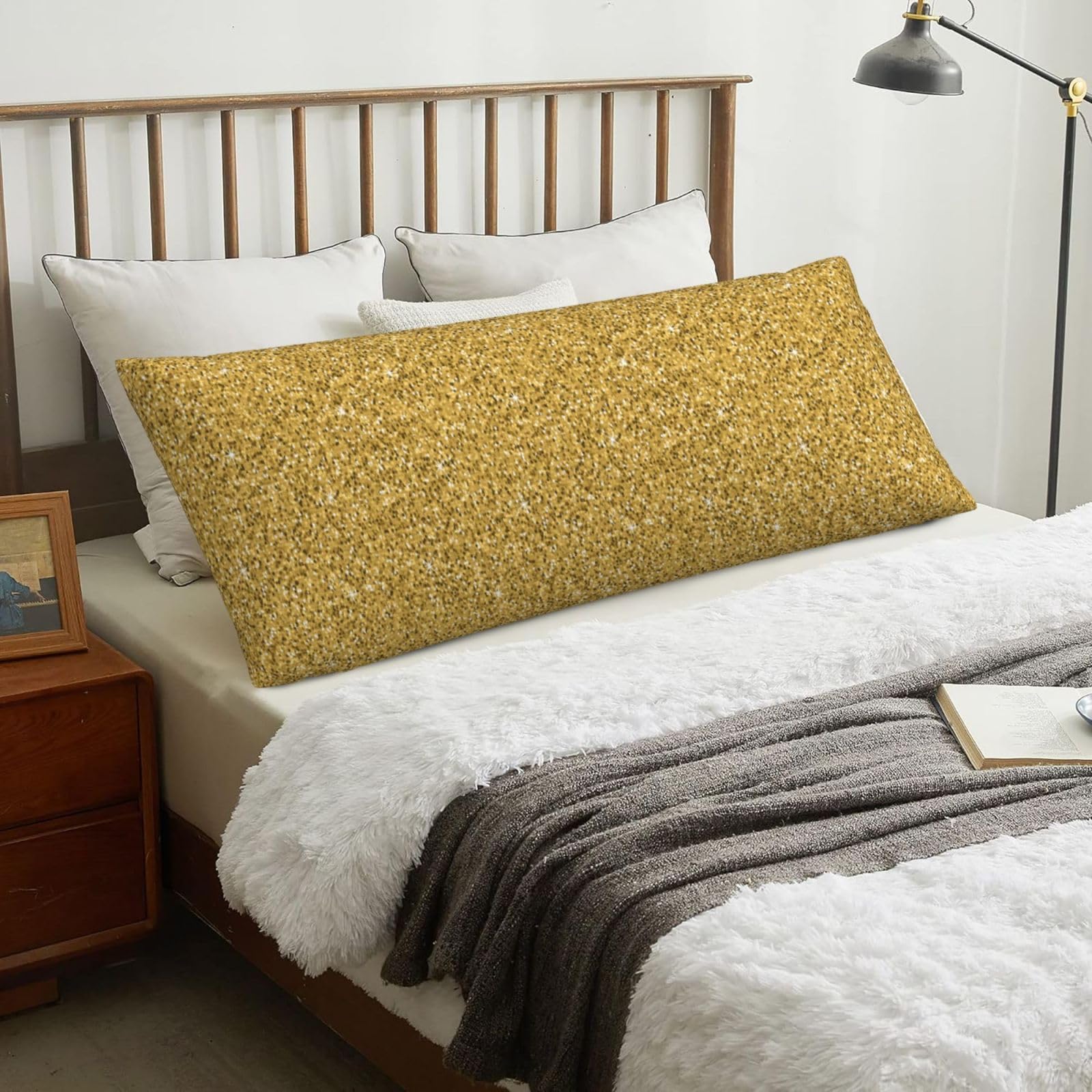 Seamless Gold Glitter Shimmer, Body Pillow Cover with Zipper,Long Body Pillowcase 20 x 60 in