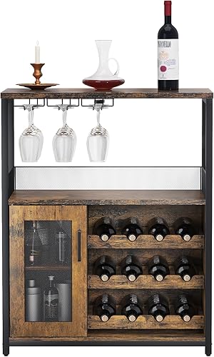Miniatura 8 de GAOMON Armario para bar de vinos con estante desmontable para vinos, armario de bar con soporte para vidrio, aparador pequeño y gabinete de buffet