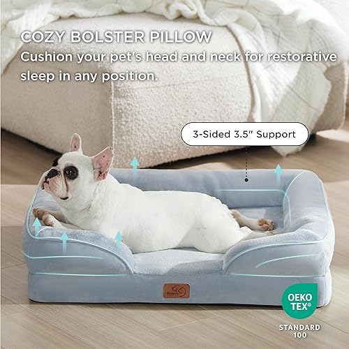 Miniatura 555 de Bedsure - Cama ortopédica XXL para perros, sofá cama lavable para perros gigantes, espuma de soporte con funda extraíble y lavable, forro Marrón