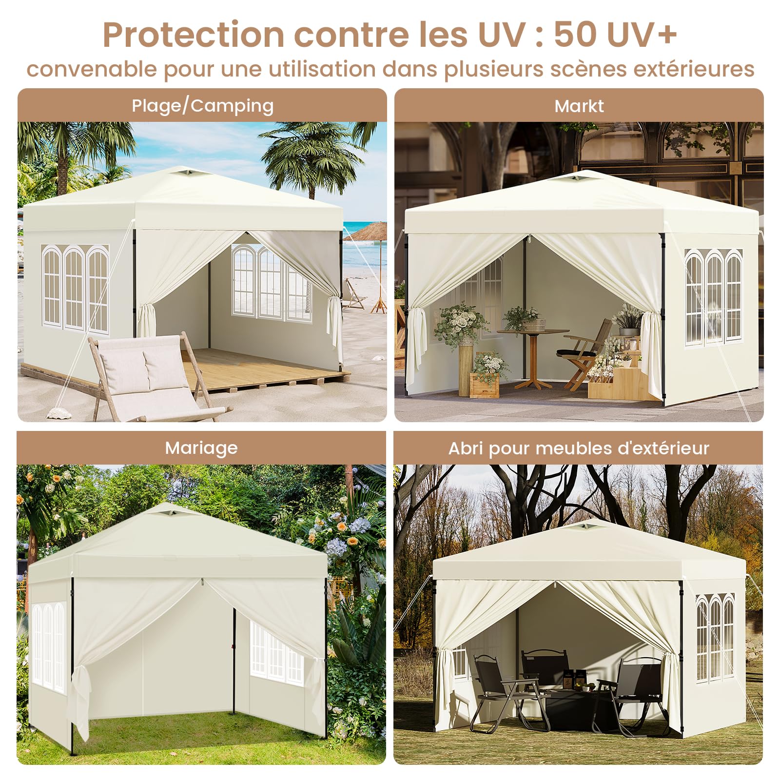 Laneetal Tonnelle Pliante 3x3 Pergola avec Parois Barnum Pop up Beige