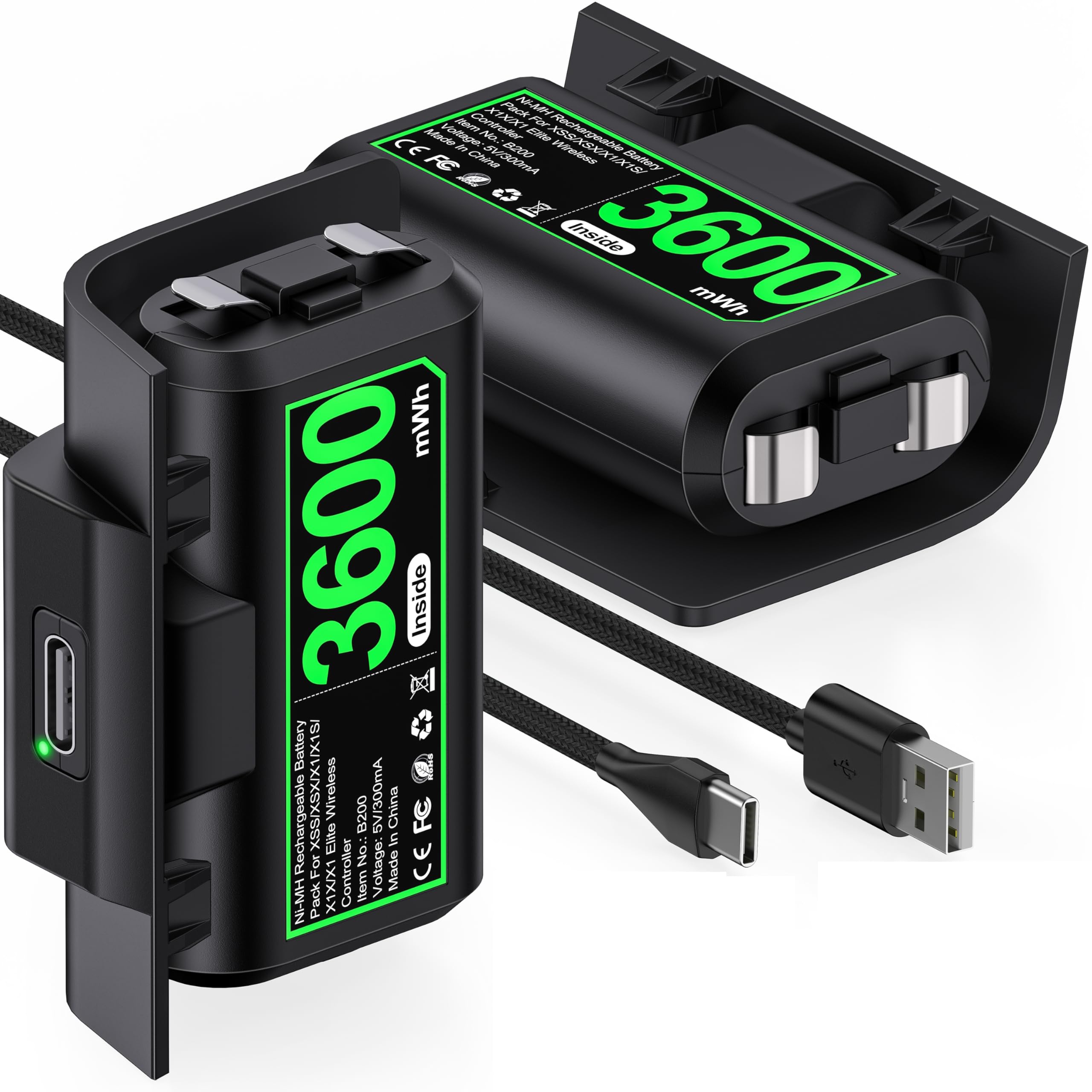 DXKK Controller Battery Pack for Xbox Series X/S, 2 Pack Rechargeable Battery for Xbox One/Elite with Controller Cover &amp; USB-C Cable