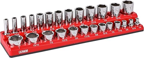 ARES 70234 - Organizador magnético SAE de 26 piezas de 38 pulgadas, capacidad para 13 tomas de tamaño estándar y 13 de tamaño profundo, mantén tu