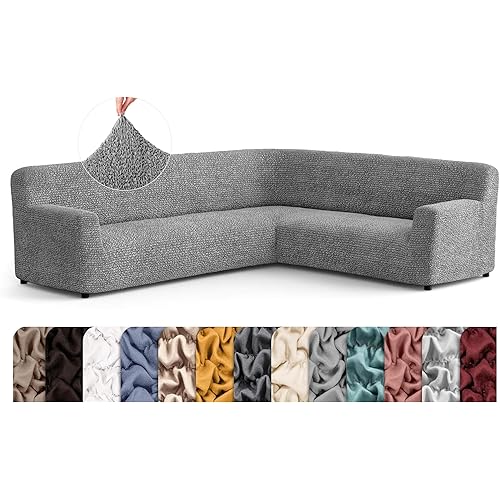PAULATO BY GA.I.CO. Corner Sectional Couch Cover - Extra Large L-Shape Couch Slipcover - Washable Polyester Sofa Covers - 1-Piece Form Fit Furniture Protector - Microfibra - Ash (Corner Sofa)