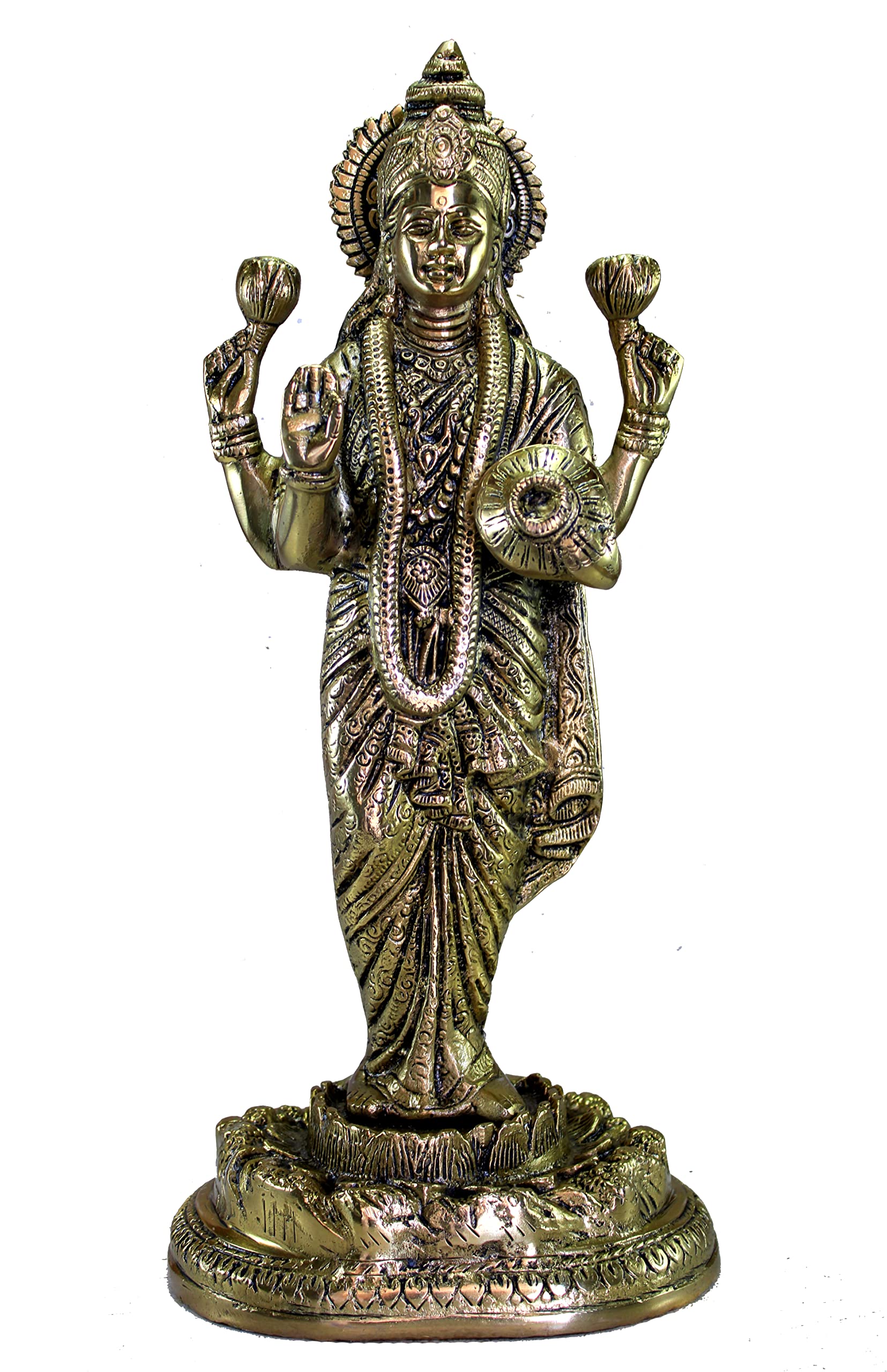Esplanade Brass Laxmi Ji Big Brass Lakshmi Idol | Laxmi Goddess Figurine Sculpture Murti Statue - Height 9.75" Inches - Multi (Brass Laxmi Ji Big)