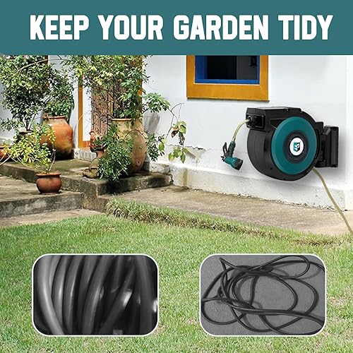 Miniatura 2 de EP Carrete de manguera de jardín retráctil, 12 pulgada x 100 pies, carretes de manguera de jardín resistentes montados en la pared, con boquilla