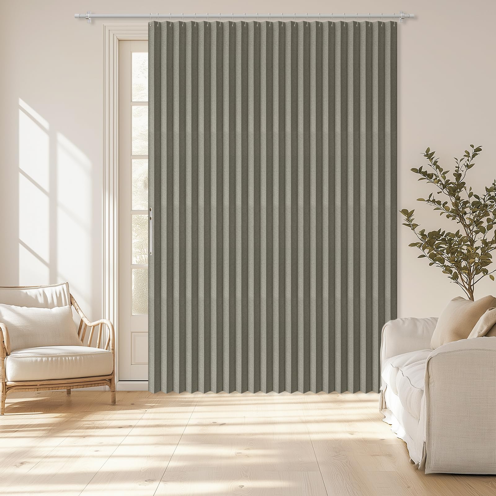 AJAZZ Blackout Curtains for Bedroom 106 Inch Long, Accordion Curtain 1 Panel100 x106 Grey - Magnetic Folding Room Divider, No-Drill Sliding Patio Closet