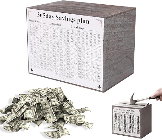 Piggy Bank for Kids and Adults, Wooden Money Saving Box for Cash, Unbreakable Piggy Bank for $10000 $5000 $3000 $1000 $800 $500 Target Money Saving Challenge.(Gray)