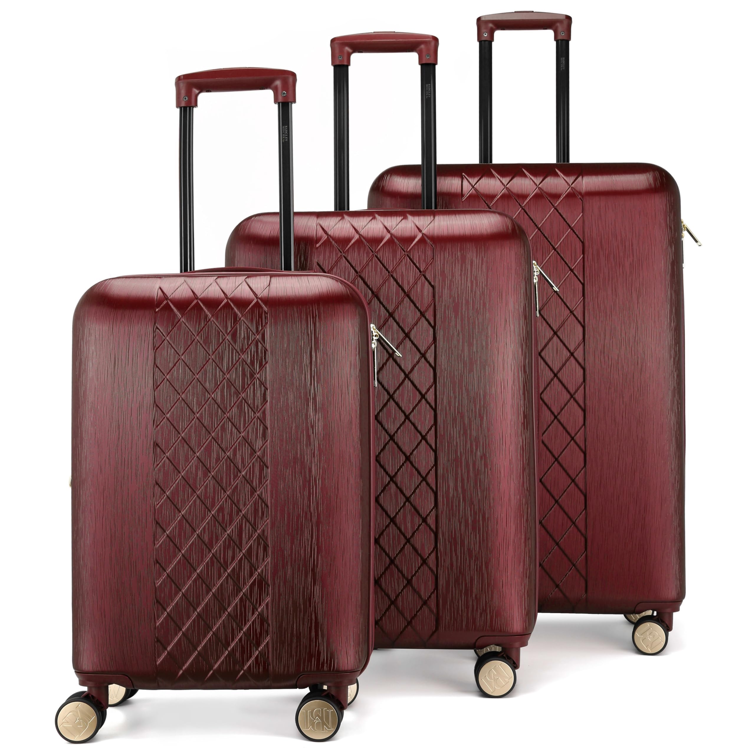 Badgley MischkaDiamond Hard Expandable Spinner Luggage Set (3 Piece) (Burgundy-Black Bars)