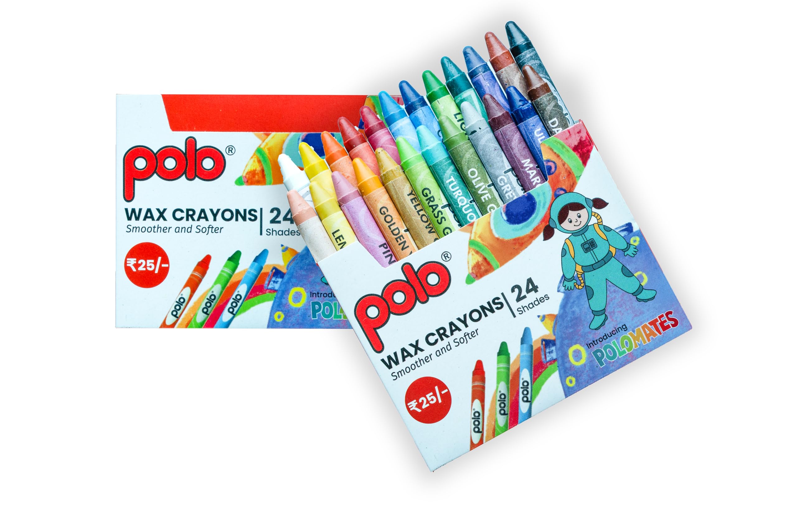 polo wax crayons 24 vibrant shades – 57mm non-toxic, break-resistant crayons for kids, school & art projects | smooth coloring for artists & beginners