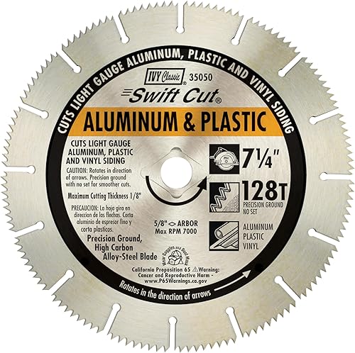 IVY Classic 35050 Swift Cut 7-14 "128 dientes de aluminio y plástico de corte circular hoja de sierra circular con eje de diamante de 58 pulgadas,