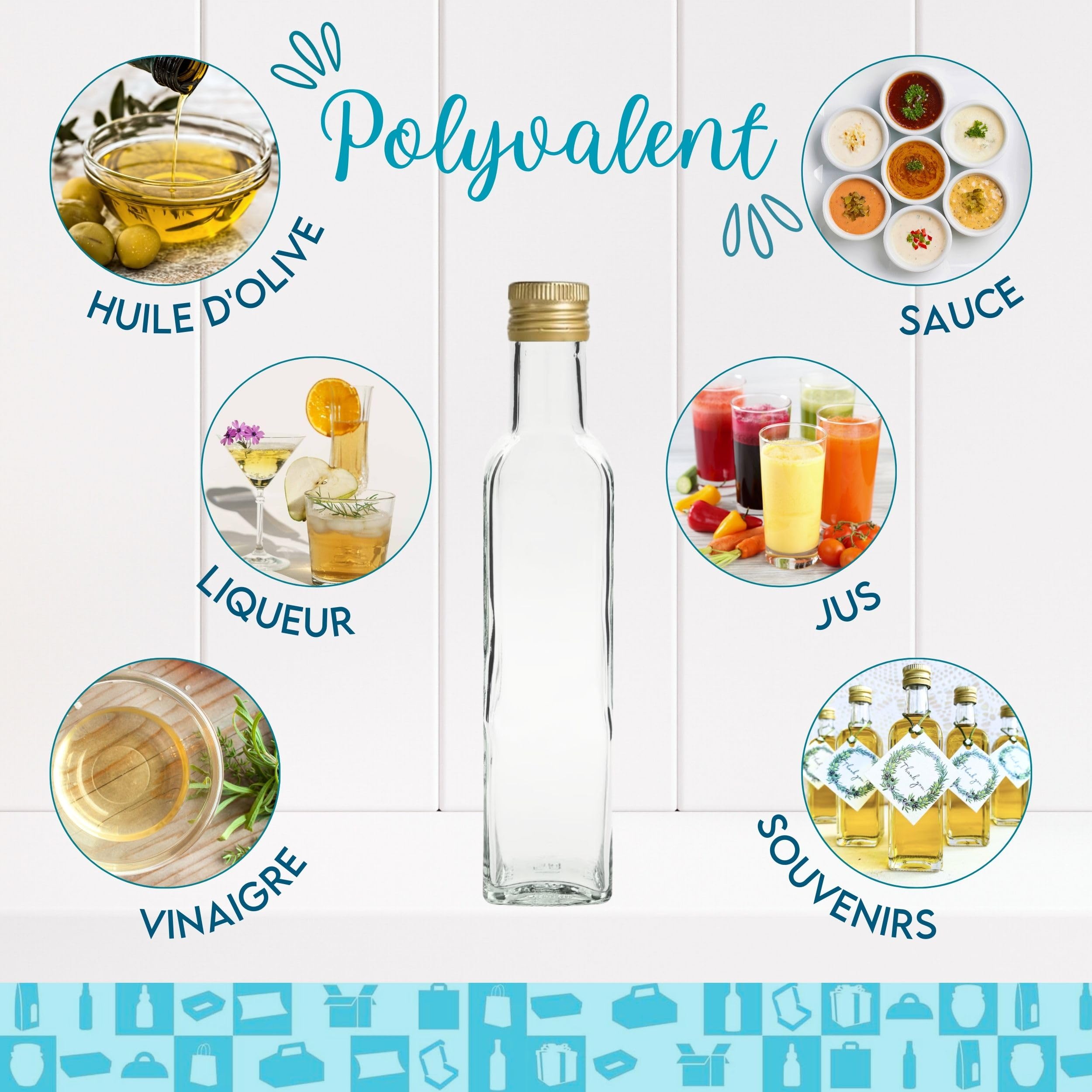 Espirito Rebelde Lot de 20 bouteilles carrées 250 ml avec couvercles Bouteilles d'huile et de vinaigre