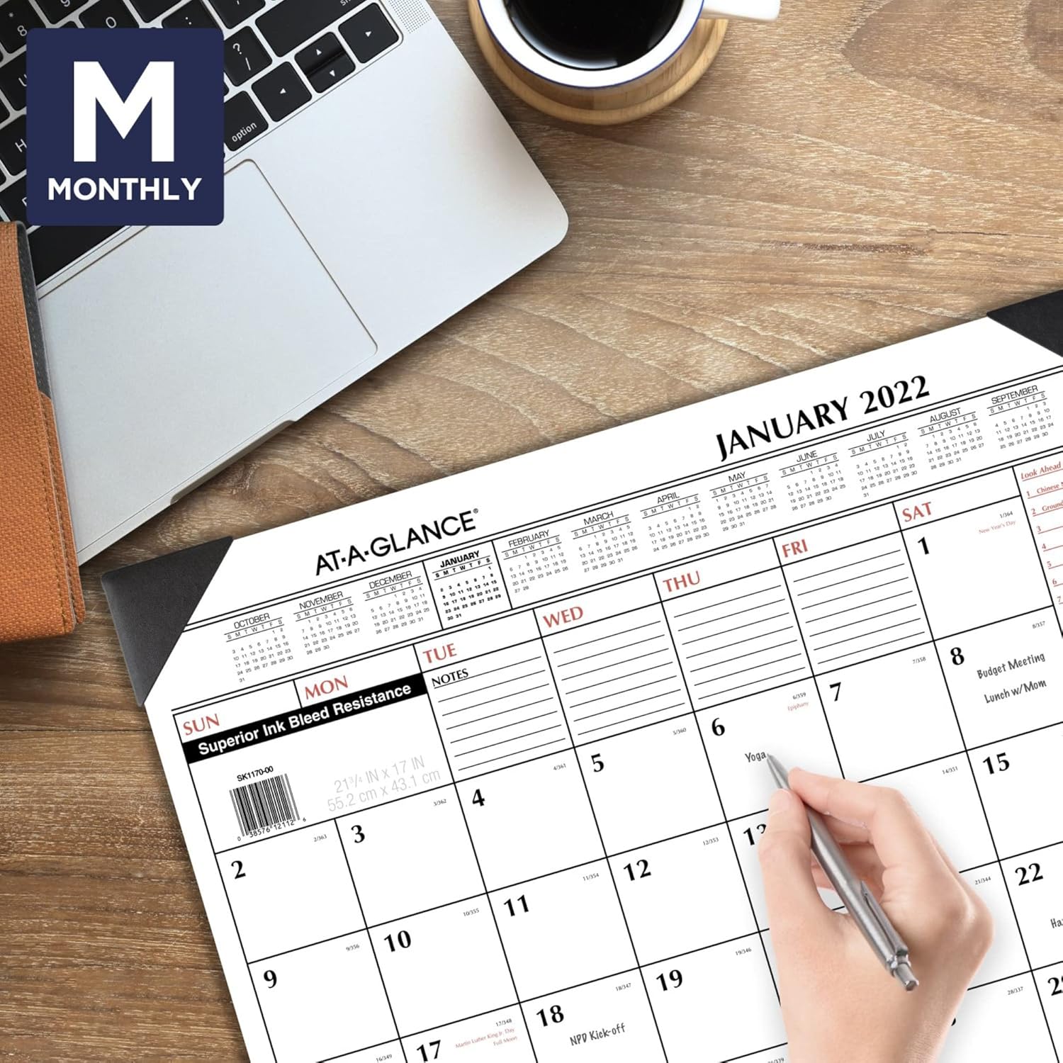 2022 Desk Calendar by AT-A-GLANCE, Monthly Desk Pad, 21-3/4" x 17", Standard, Two-Color (SK117000)