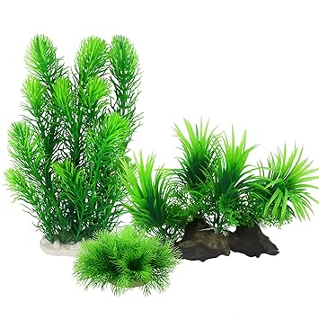 MyLifeUNIT Artificial Aquarium Plants, Plastic Fish Tank Decor Plants for Aquarium Decorations (Pack of 3)