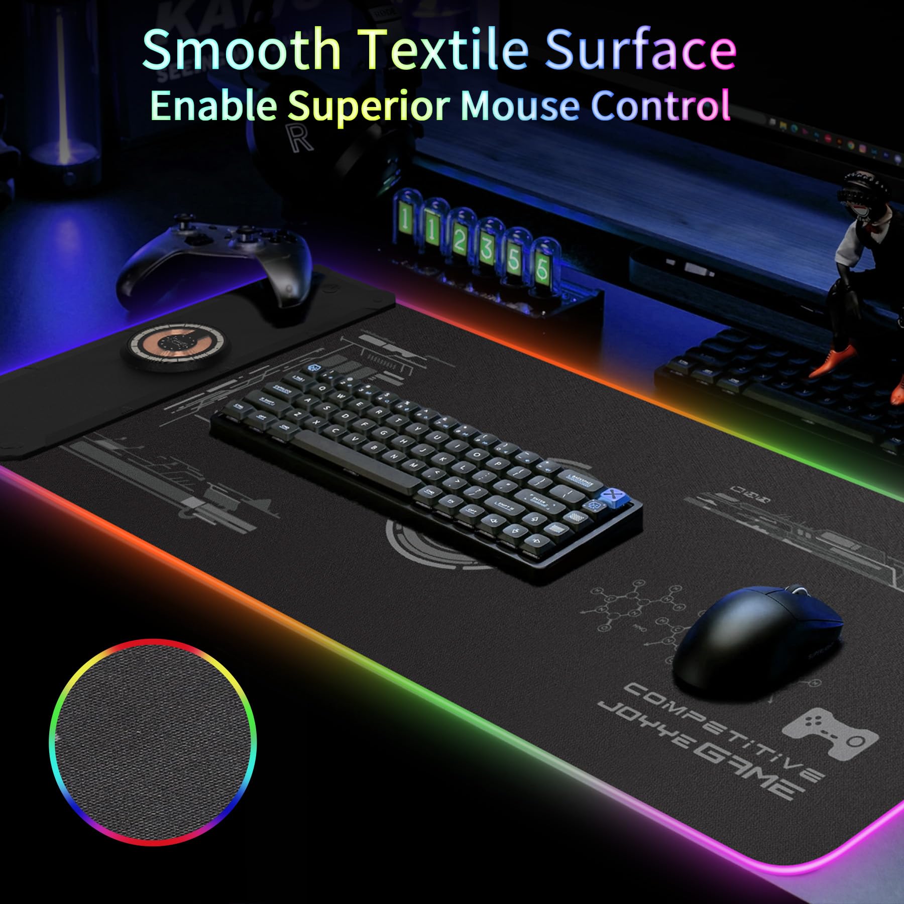 Alfombrilla de mouse grande para juegos con cargador inalámbrico magnético de 15 W, carga rápida, alfombrilla de mouse LED con luz RGB, superficie lisa, base de goma antideslizante, almohadilla para