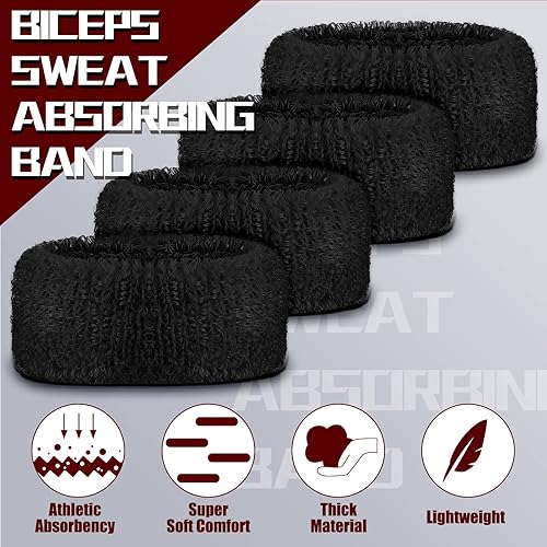 Miniatura 3 de 24 bandas de bíceps de 1 pulgada para jóvenes, bandas de brazo blanco y negro, bandas de sudor para brazo de fútbol para hombres, sudoración,