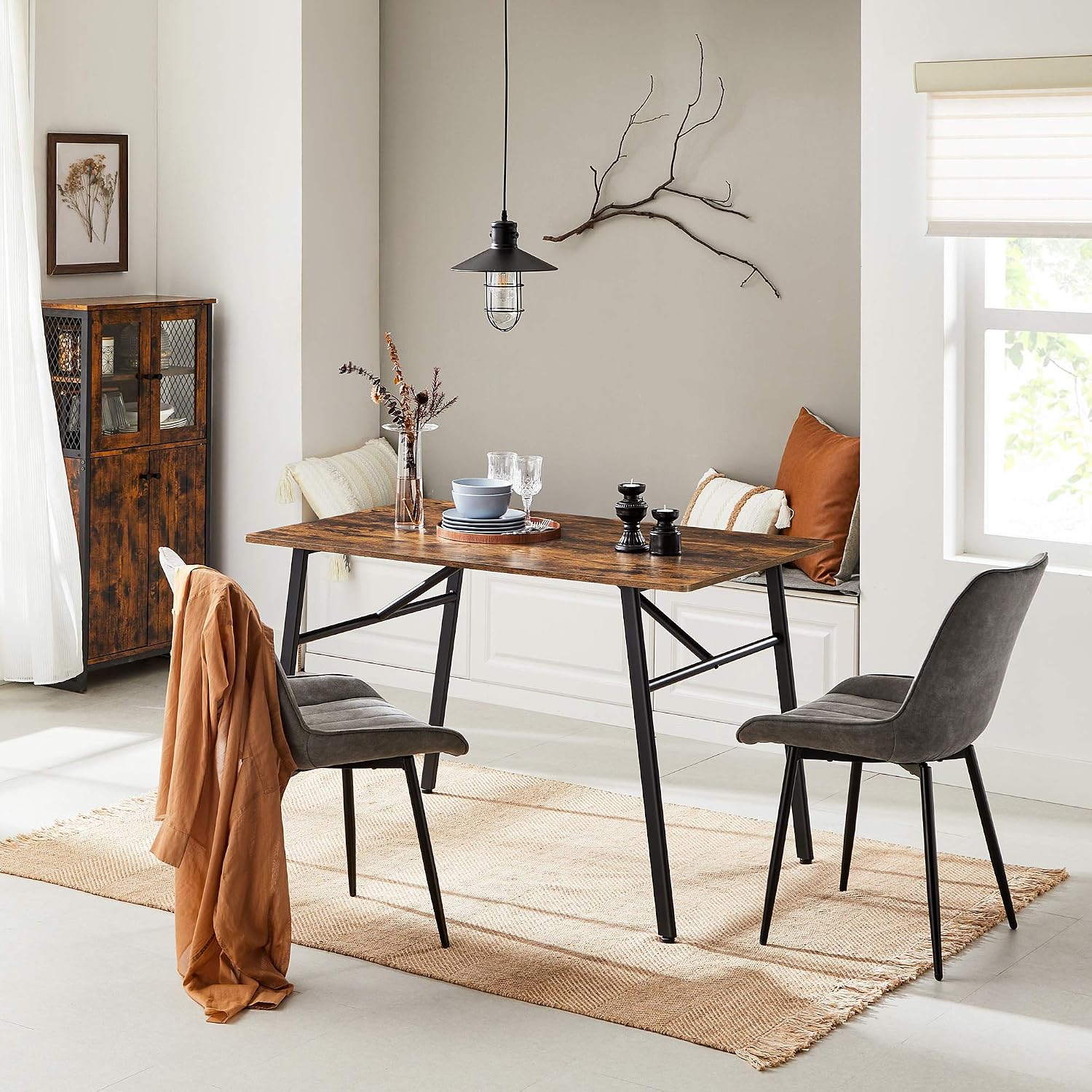 VASAGLE 47 Inches Dining Table,Kitchen Table,Sturdy Steel Frame,for Small Apartment,Dining Room,Office,Easy Assembly,Industrial Style,Rustic Brown and Black UKDT076B01
