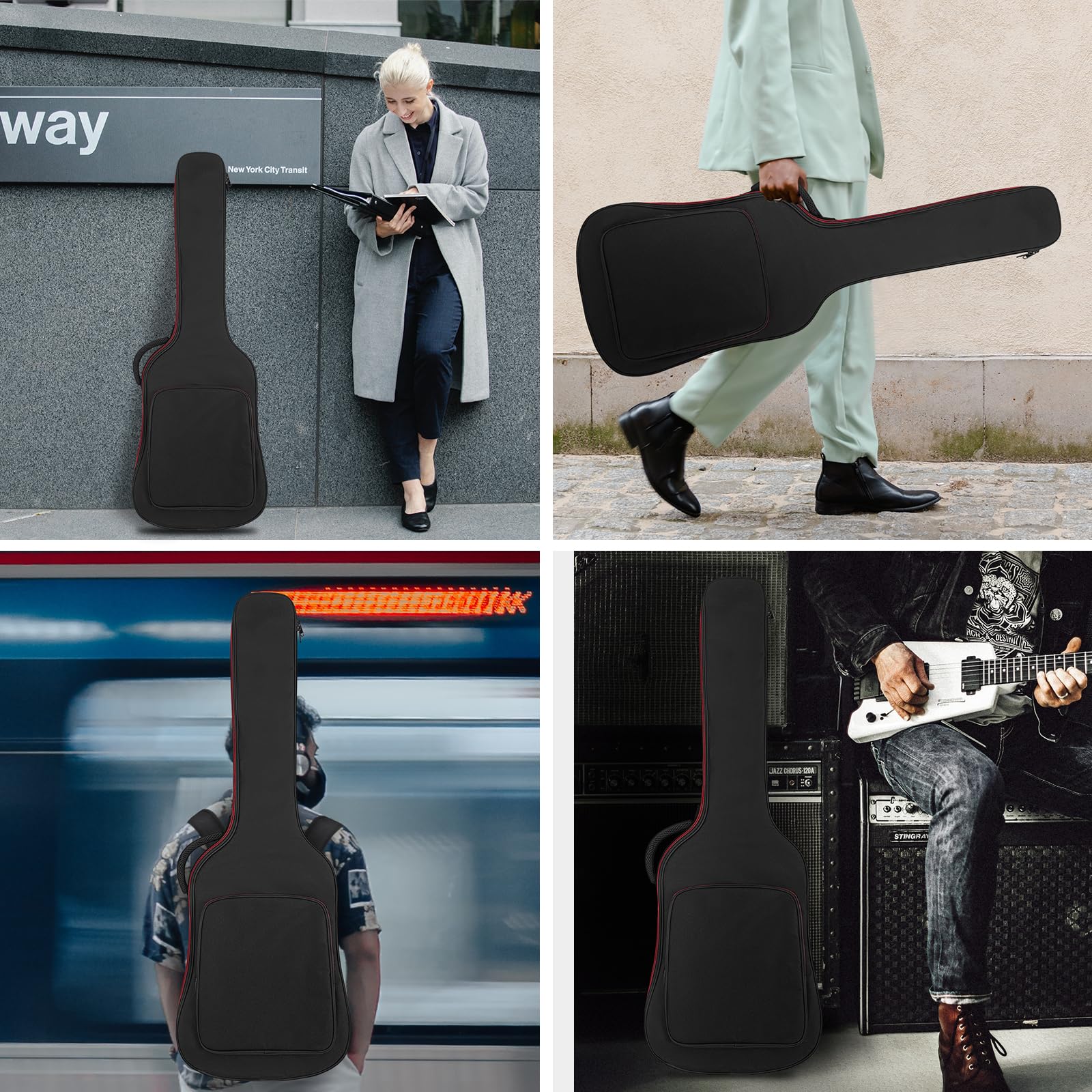 Funda para guitarra eléctrica de 39 a 40 pulgadas, funda acolchada de 0,38 pulgadas de grosor, resistente al agua, con bolsillo y correa de hombro ajustable, almohadilla protectora para el